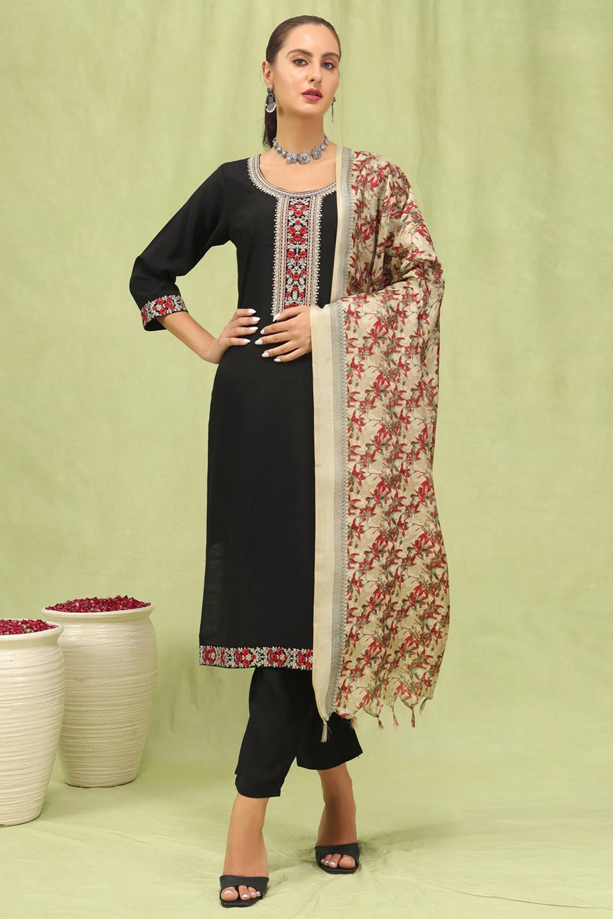 Buy Viscose Silk Black Kurta Set for women by Aastha Fashion online available at scrollnshops