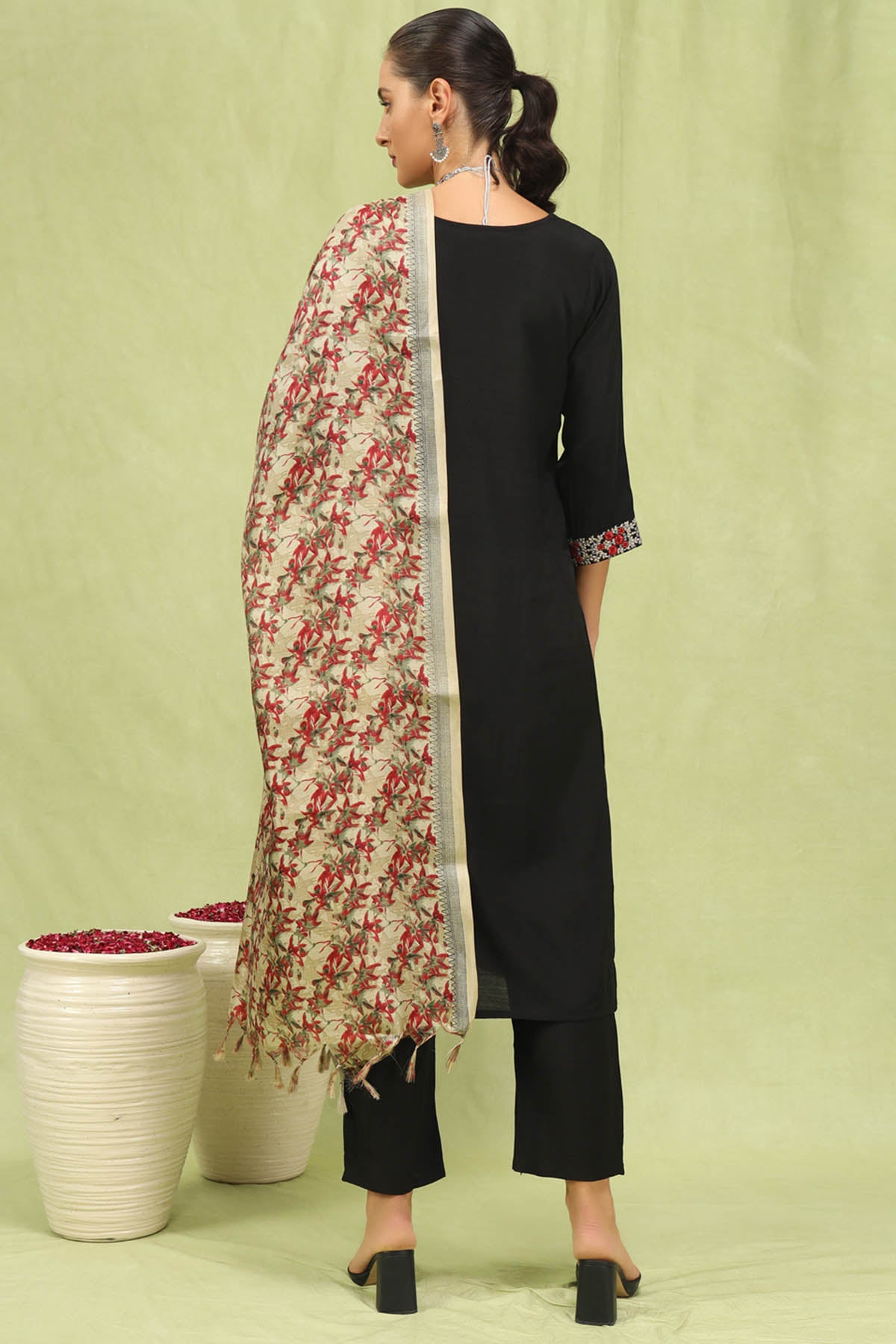Viscose Silk Black Kurta Set
