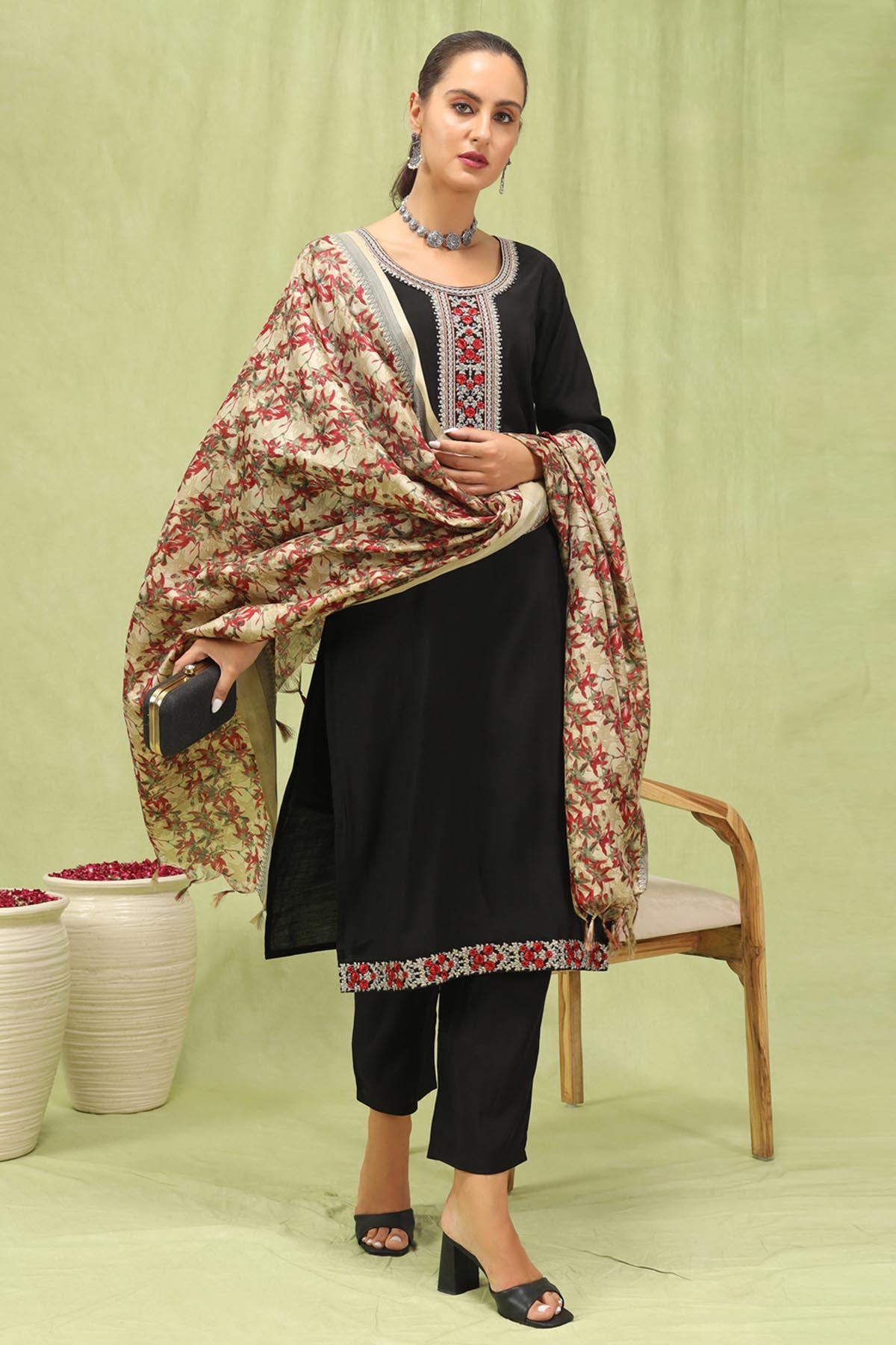 Viscose Silk Black Kurta Set