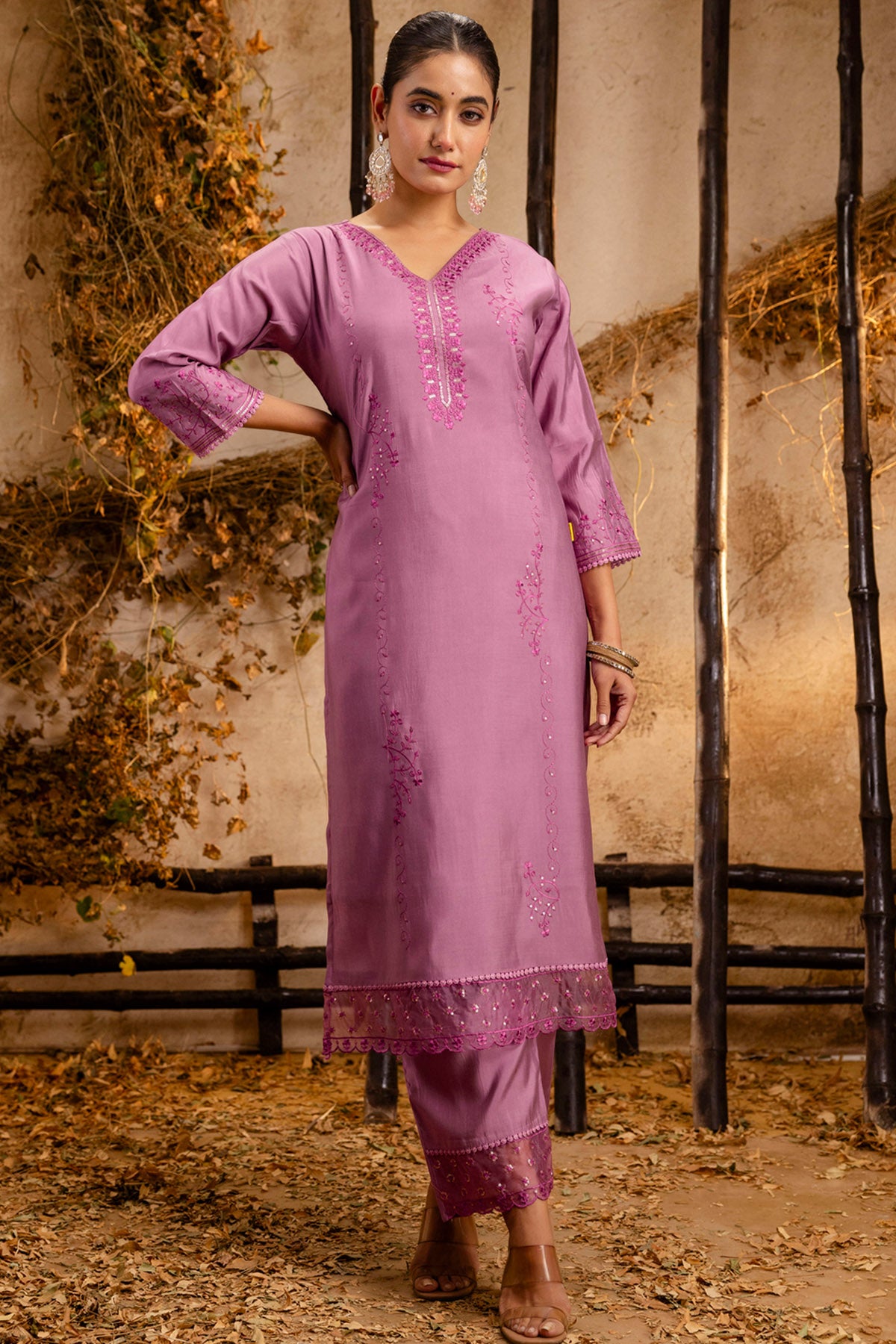 Viscose Silk Lavender Kurta Set