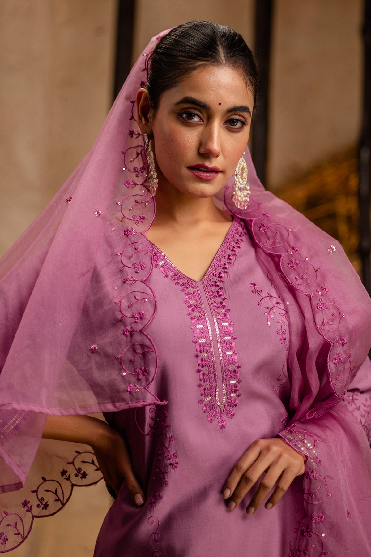 Viscose Silk Lavender Kurta Set