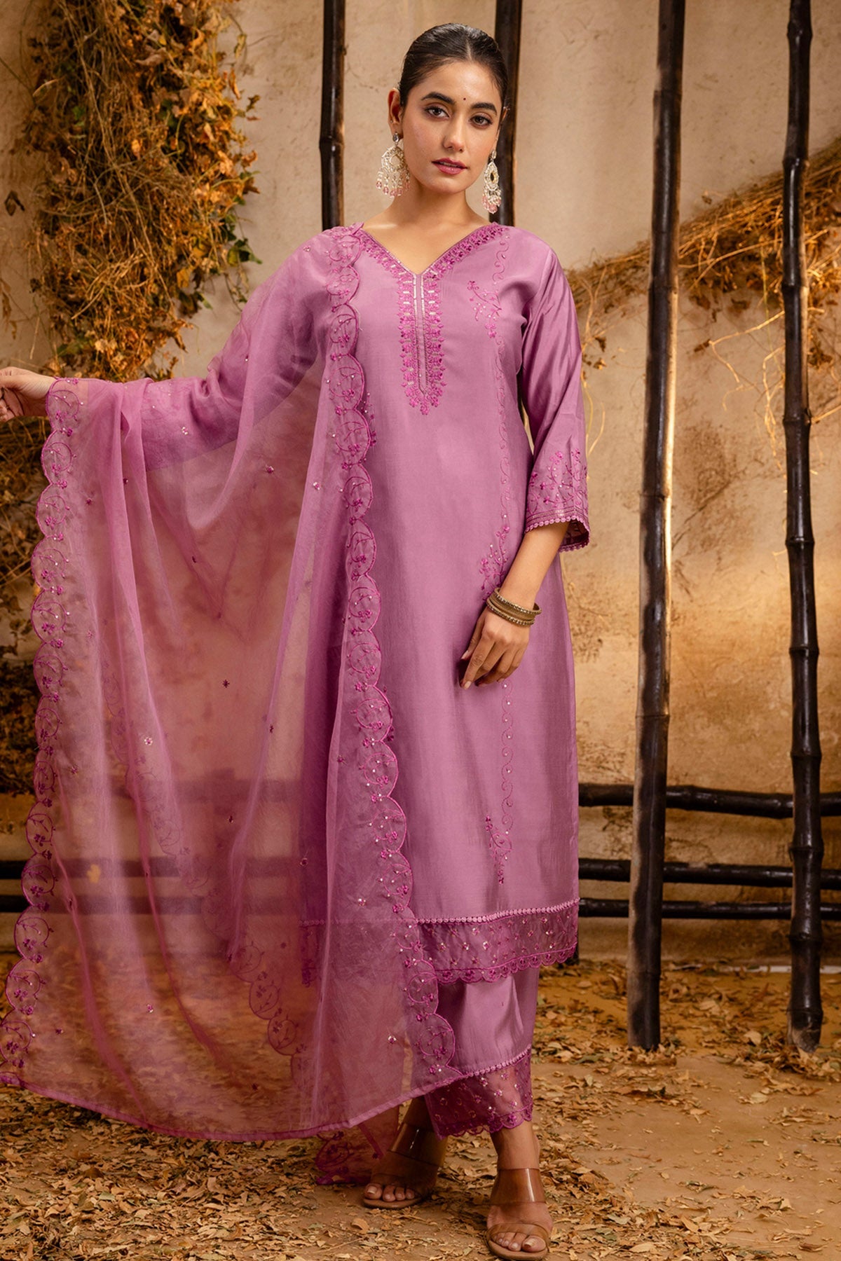 Buy Viscose Silk Lavender Kurta Set for women by Aastha Fashion online available at scrollnshops