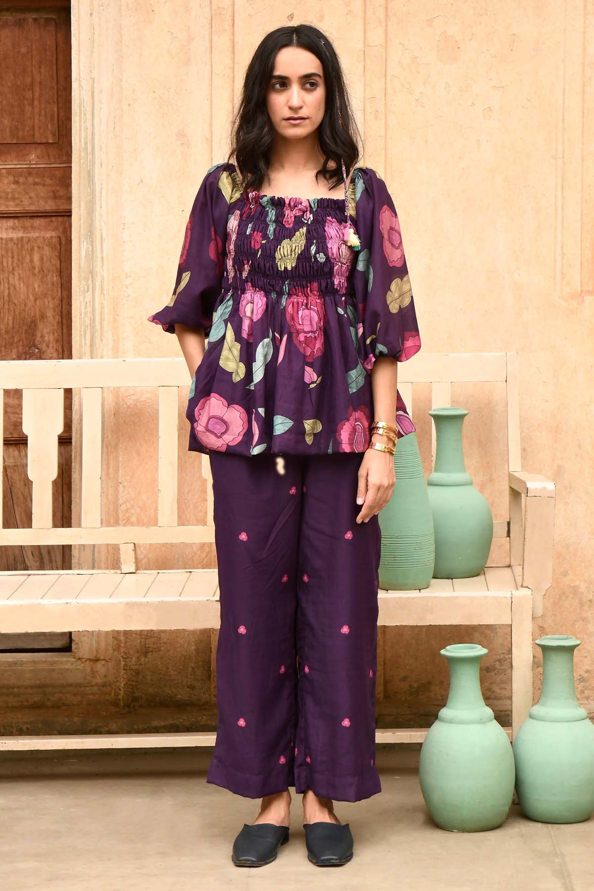 Taro India Voilet Chanderi Silk Pants for women online at ScrollnShops