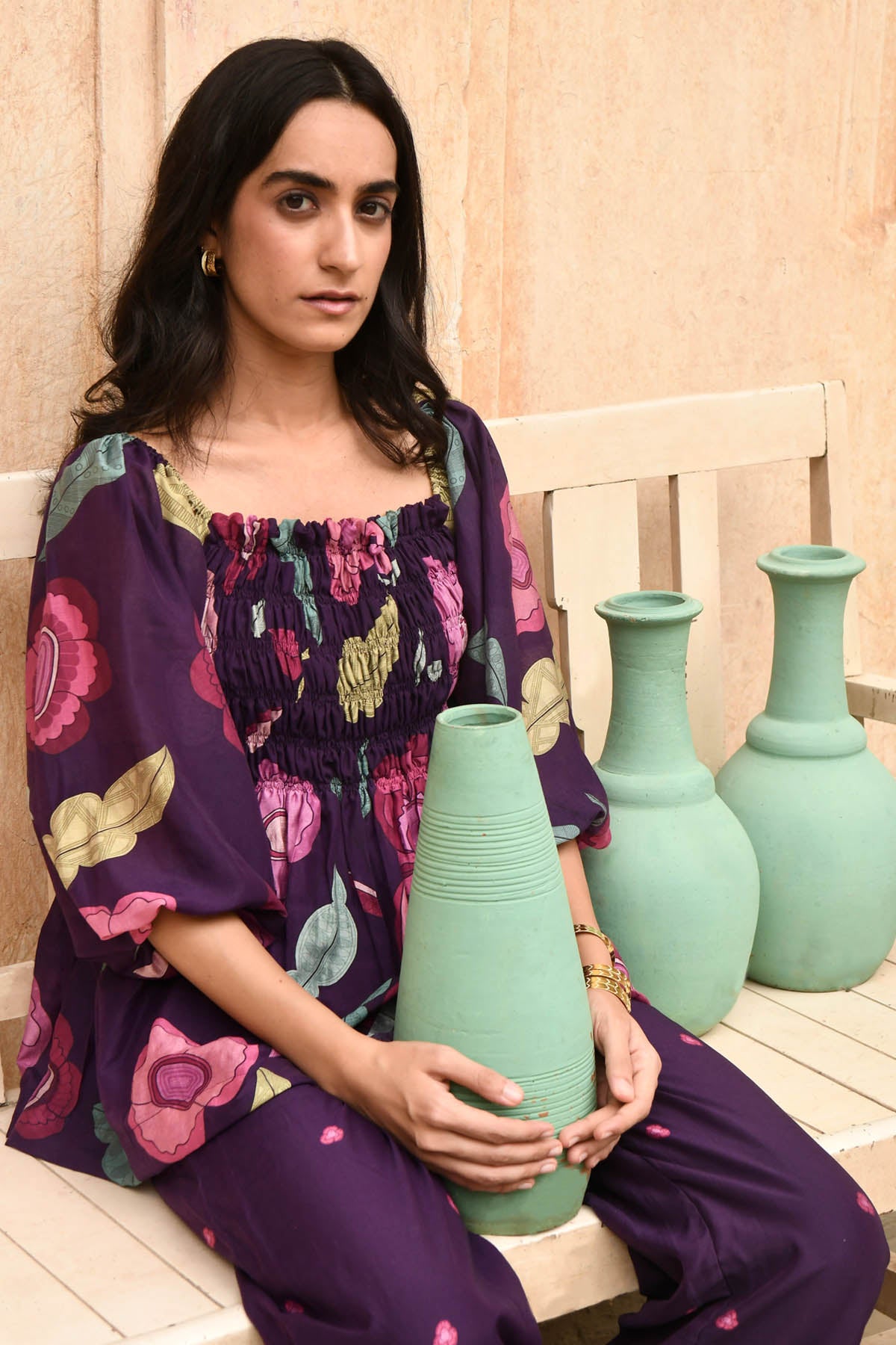 Voilet Chanderi Silk Print Top