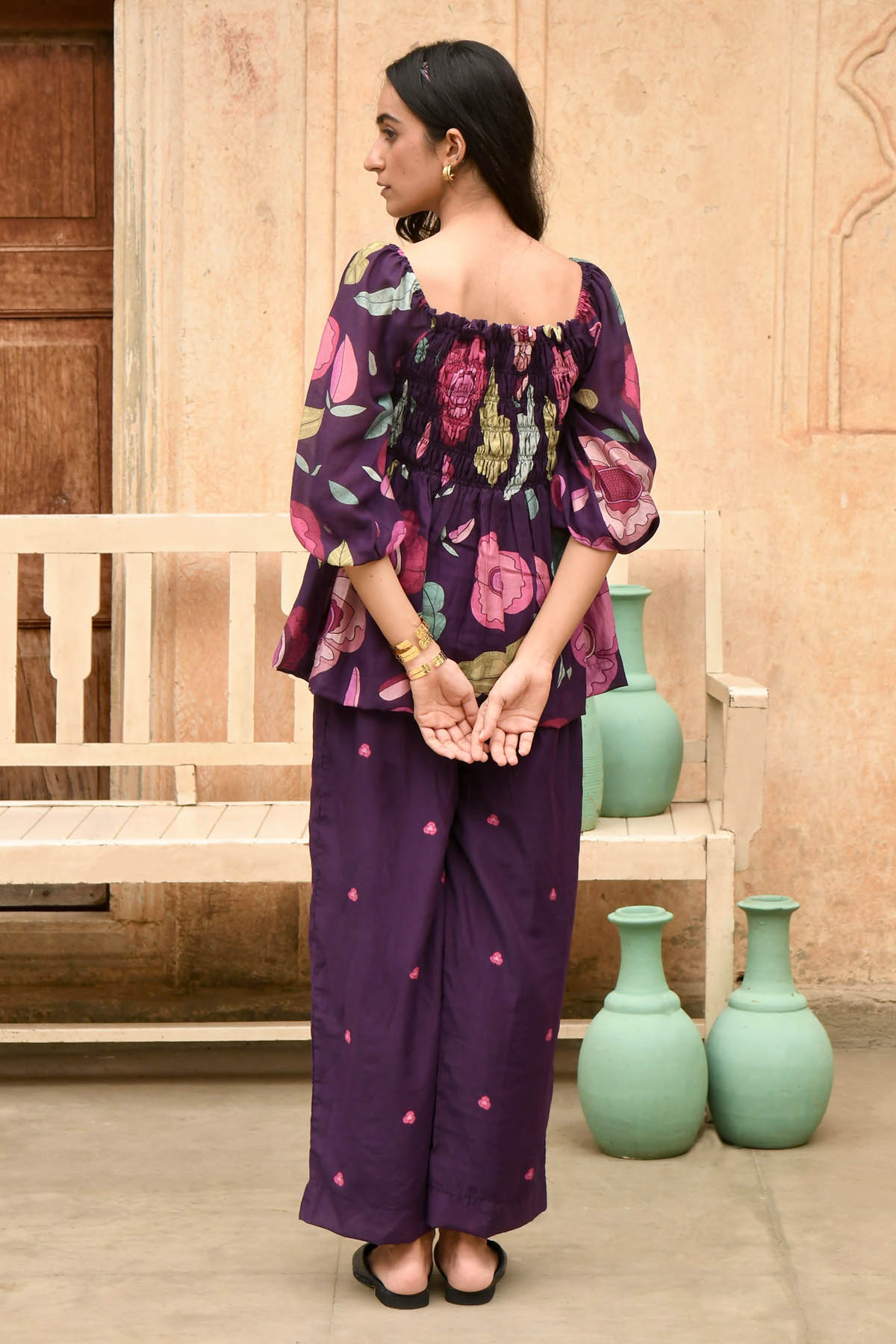 Voilet Chanderi Silk Print Top