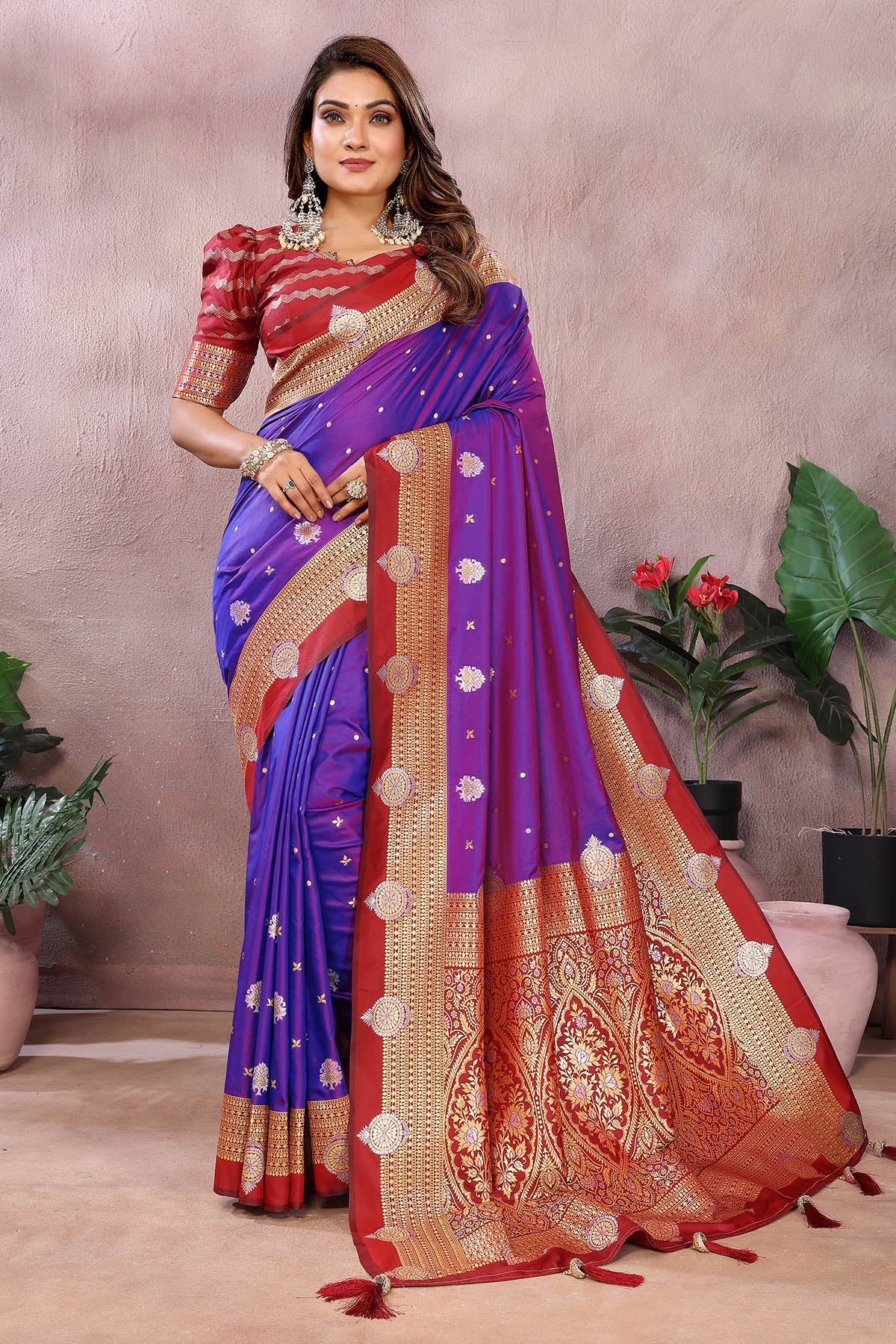 Buy Voilet Silk Weaving Fancy Saree for women by Aastha Fashion online available at scrollnshops