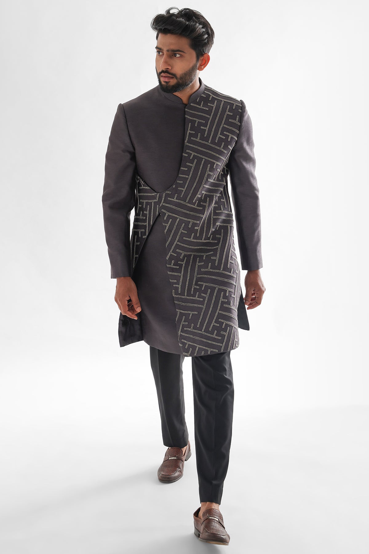 Volcanic Bam Silk Achkan Set