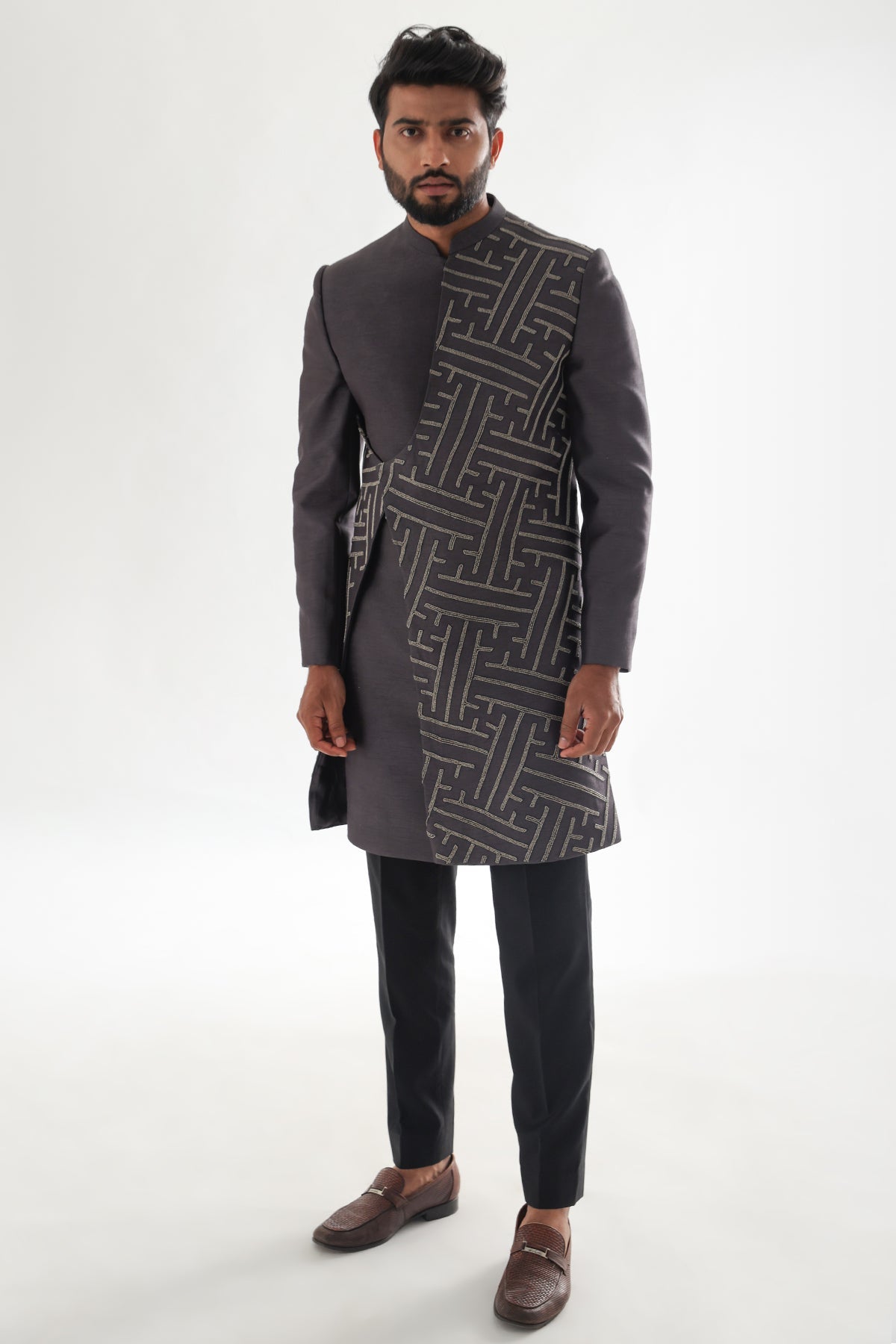 Buy Volcanic Bam Silk Achkan Set for men by Paarsh Atelier online available at scrollnshops