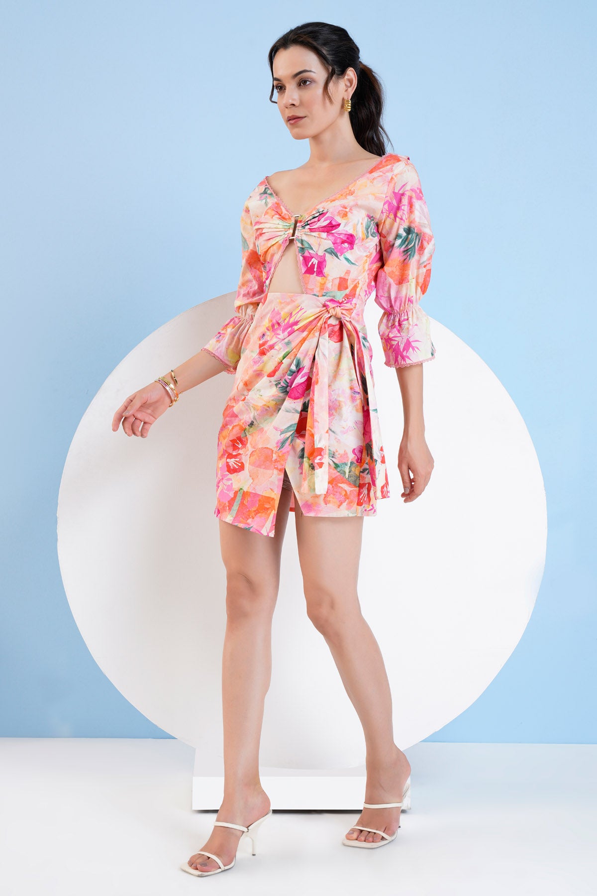 Waist Cutout Printed Dress