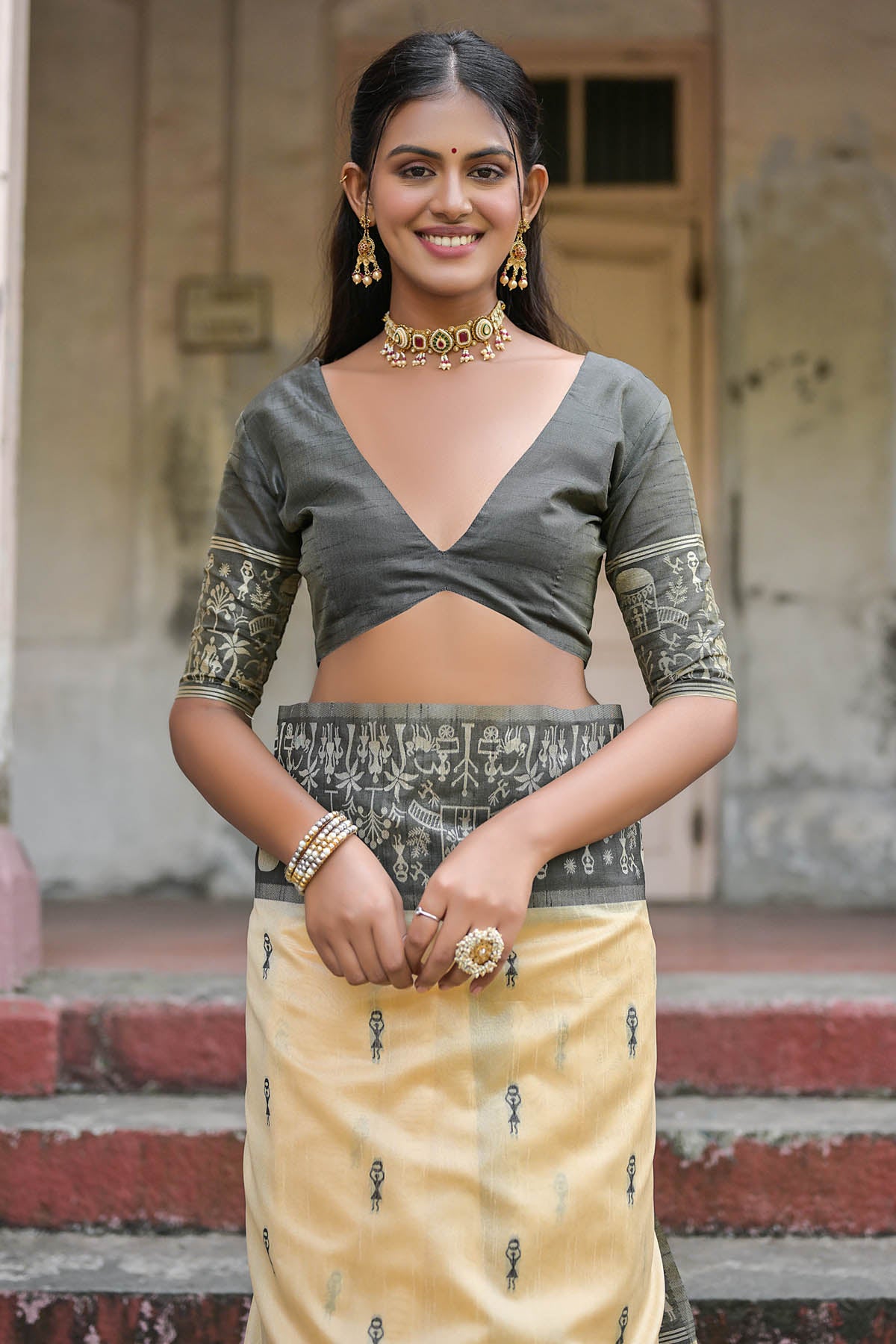 Warli Black Border Saree