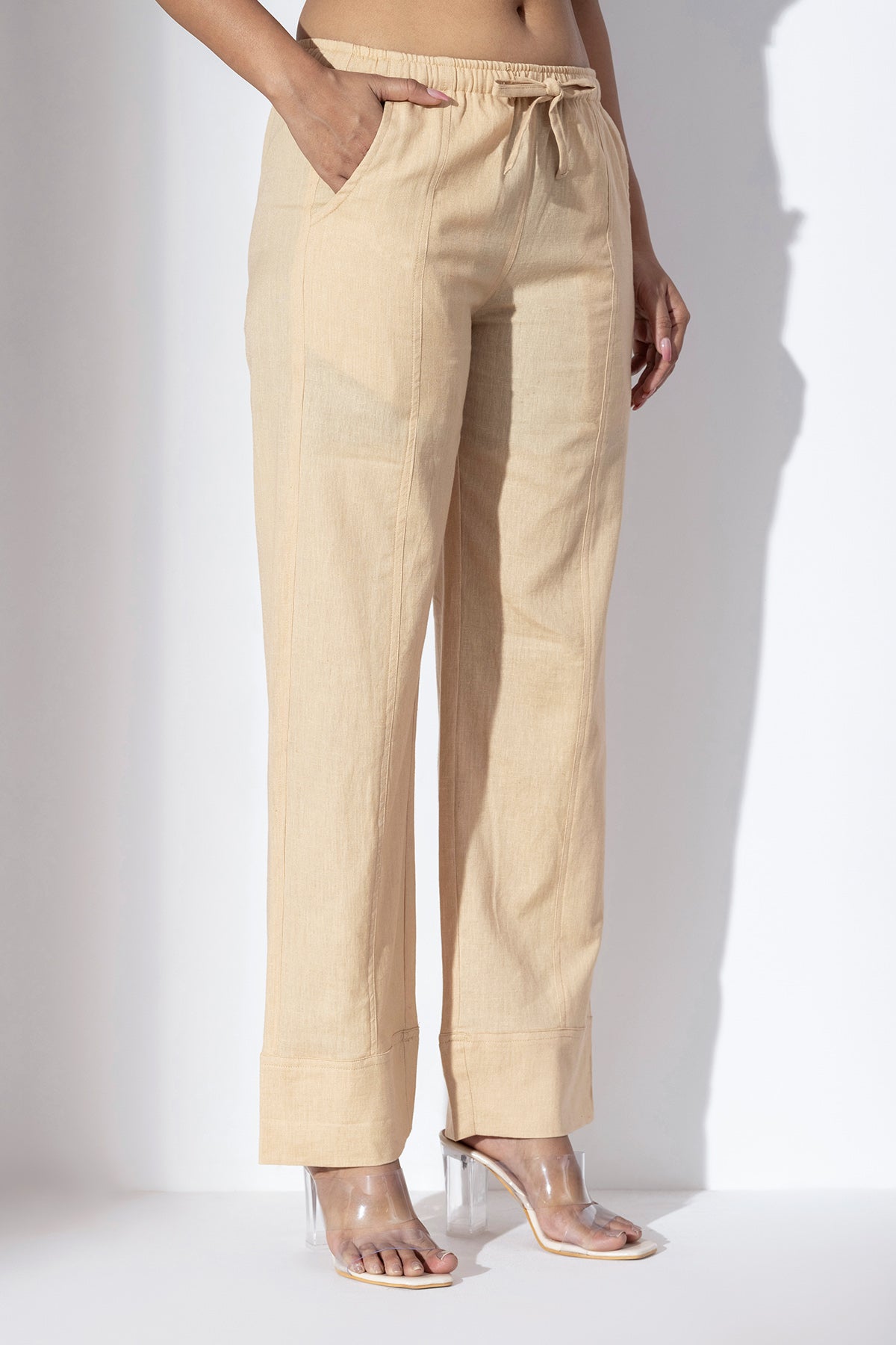 Warm Sand Cotton Straight Pants