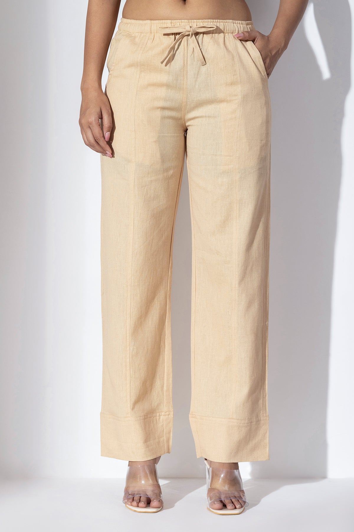 Buy Warm Sand Cotton Straight Pants by Markkah Studio for Women online at ScrollnShops