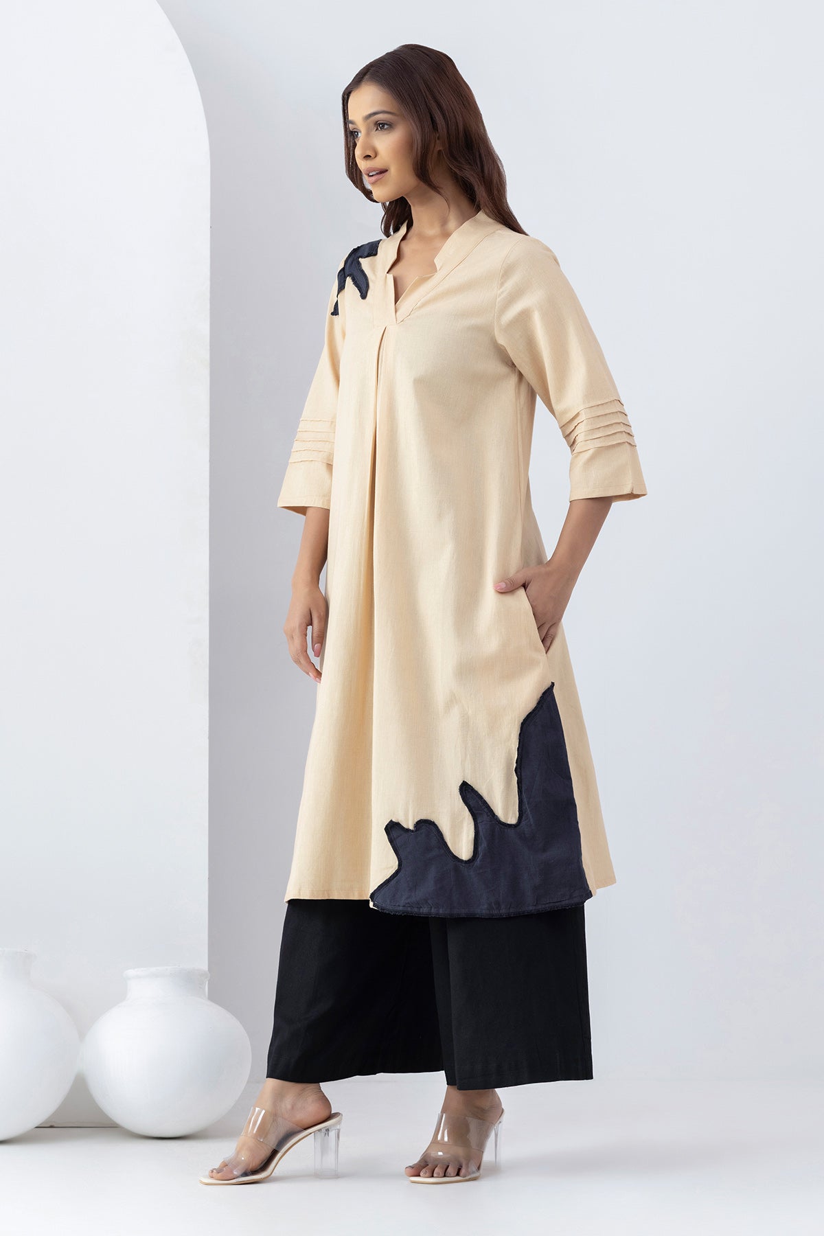Warm Sand Patchwork A-Line Tunic