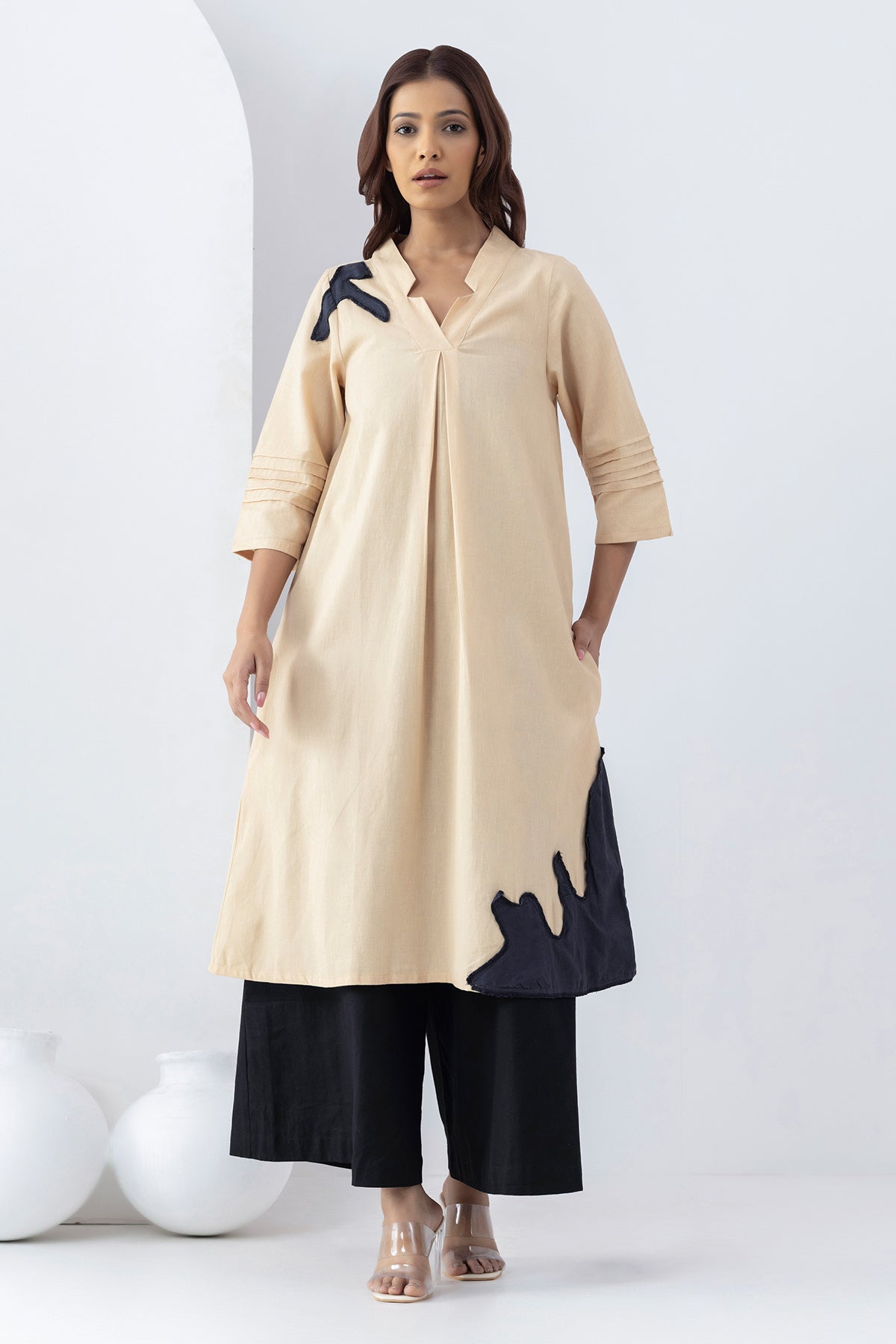 Buy Warm Sand Patchwork A-Line Tunic by Markkah Studio for Women online at ScrollnShops