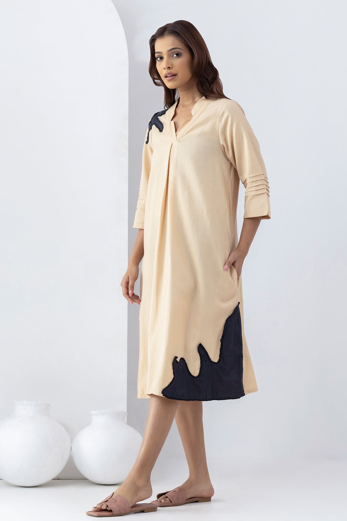 Warm Sand Patchwork Midi Dress