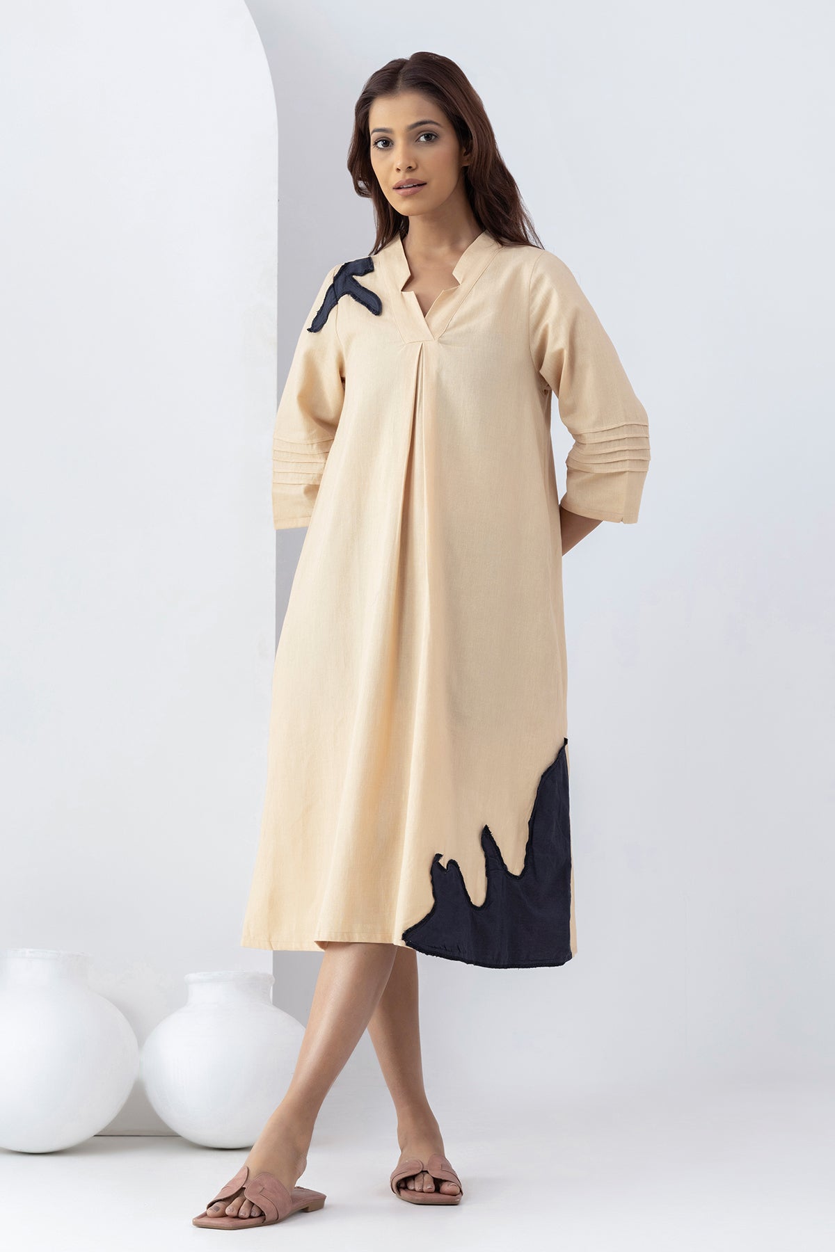 Warm Sand Patchwork Midi Dress