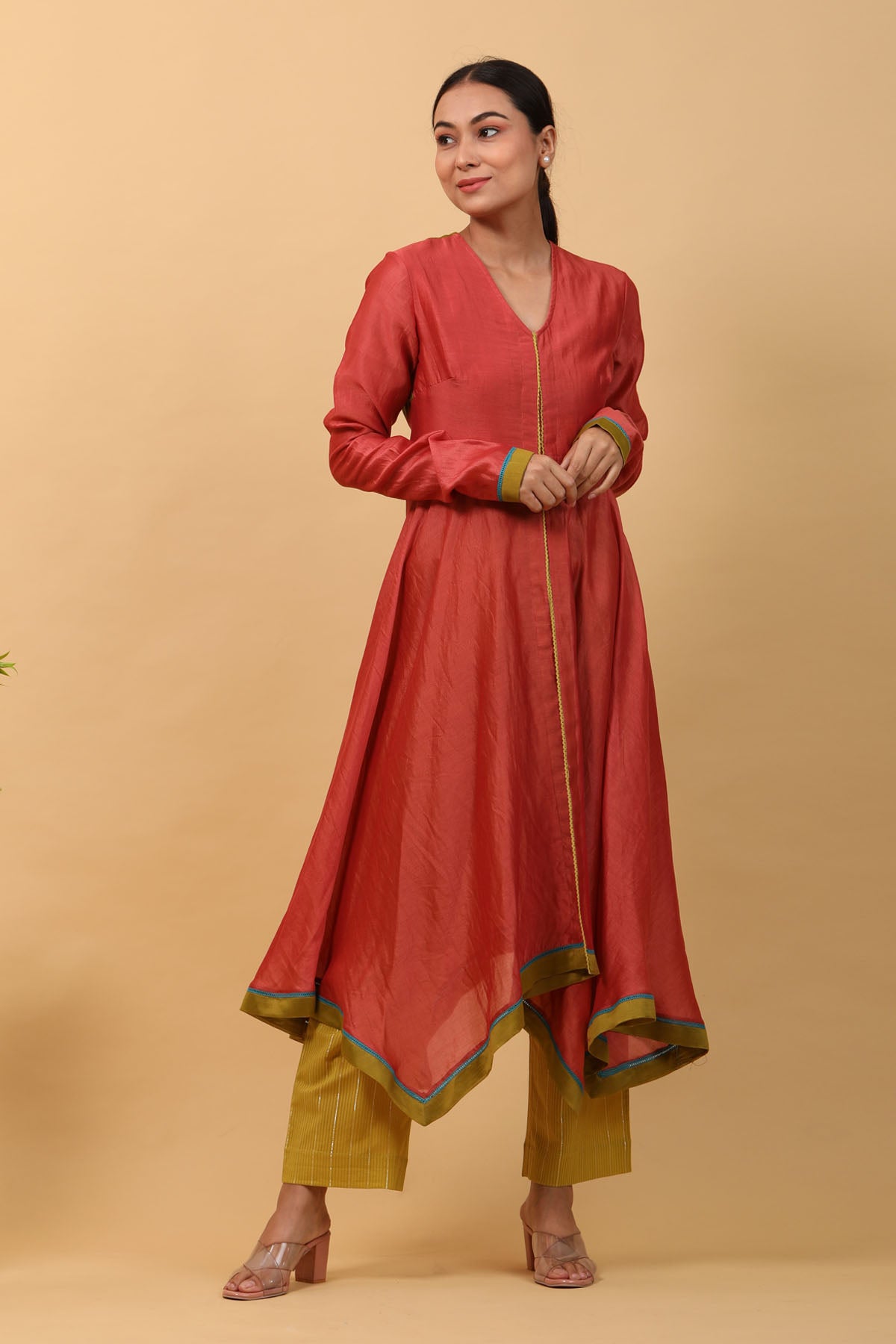Waterfall Hem Chanderi Anarkali Set