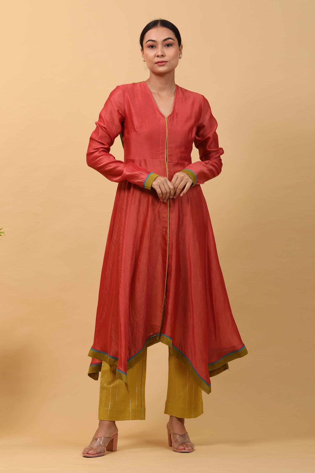 Waterfall Hem Chanderi Anarkali Set