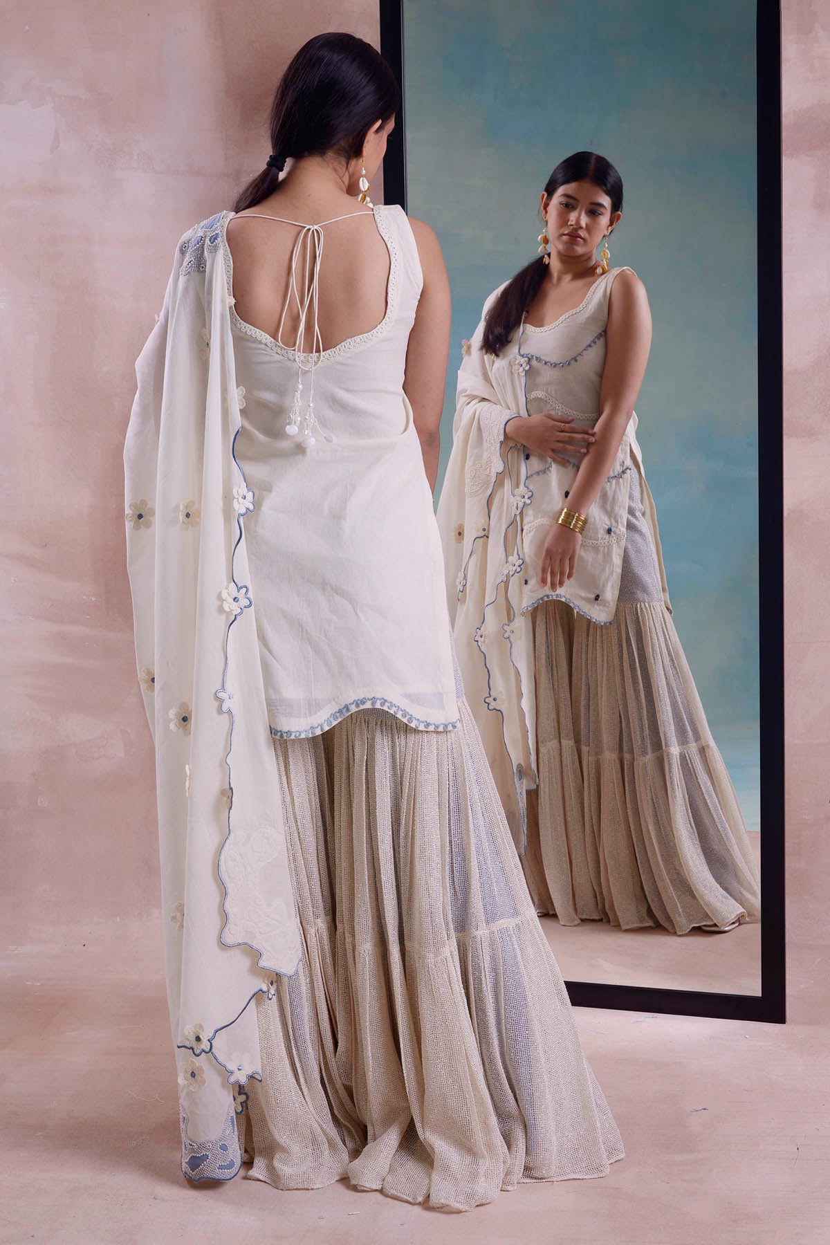 Wave Scallop Kurta Sharara Set