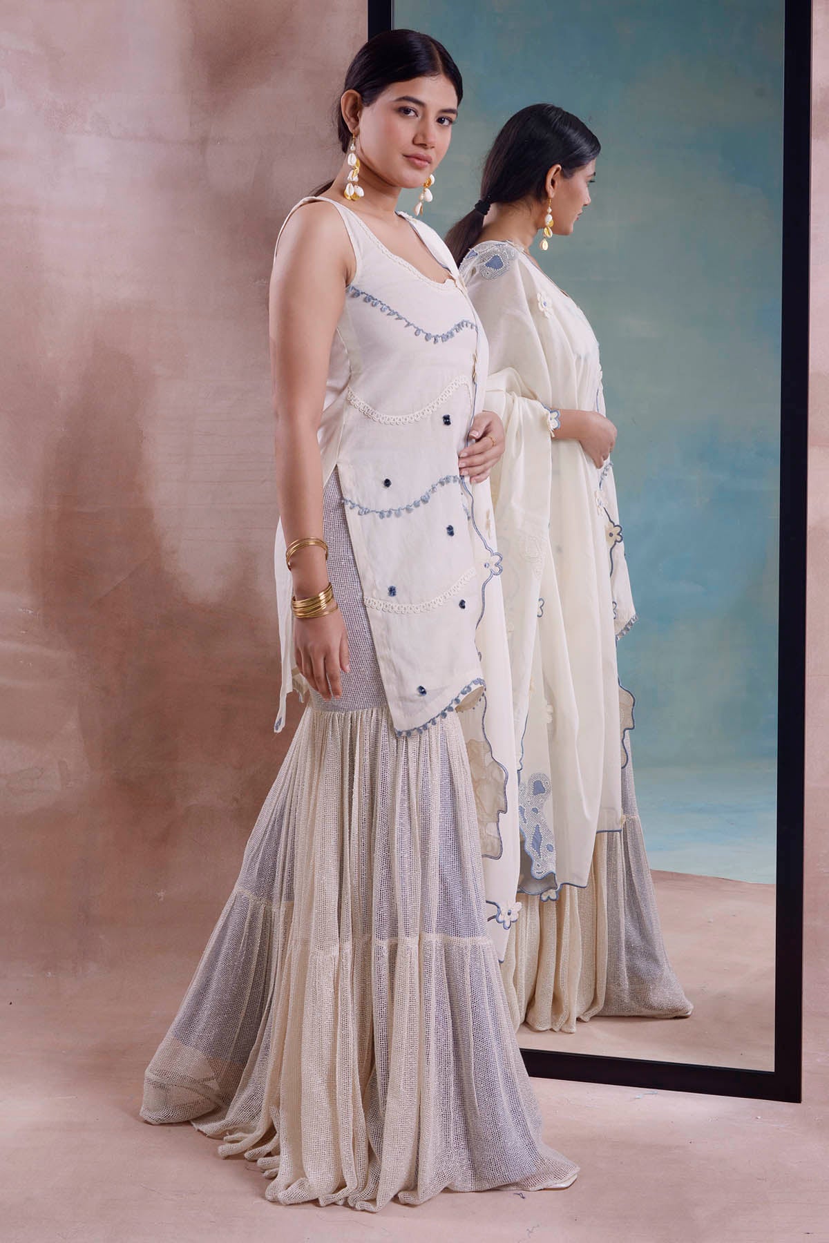 Wave Scallop Kurta Sharara Set