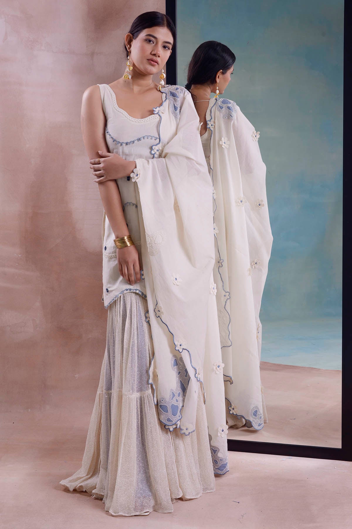 Wave Scallop Kurta Sharara Set