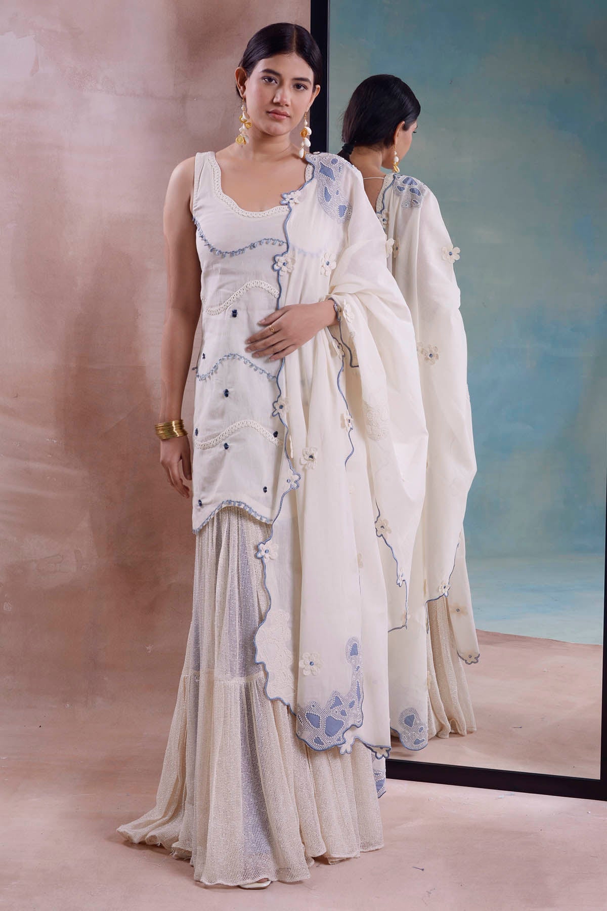 Wave Scallop Kurta Sharara Set