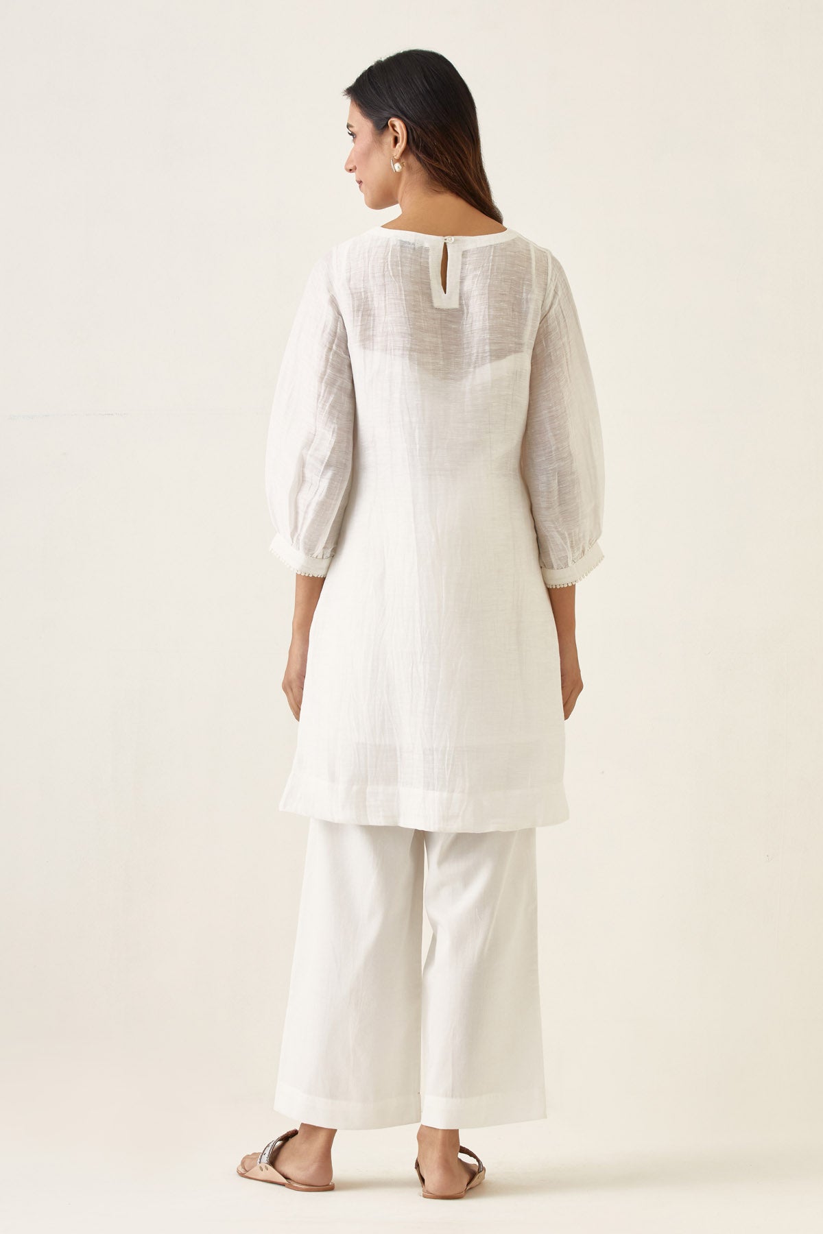 White Round Neck Kurta & Pants