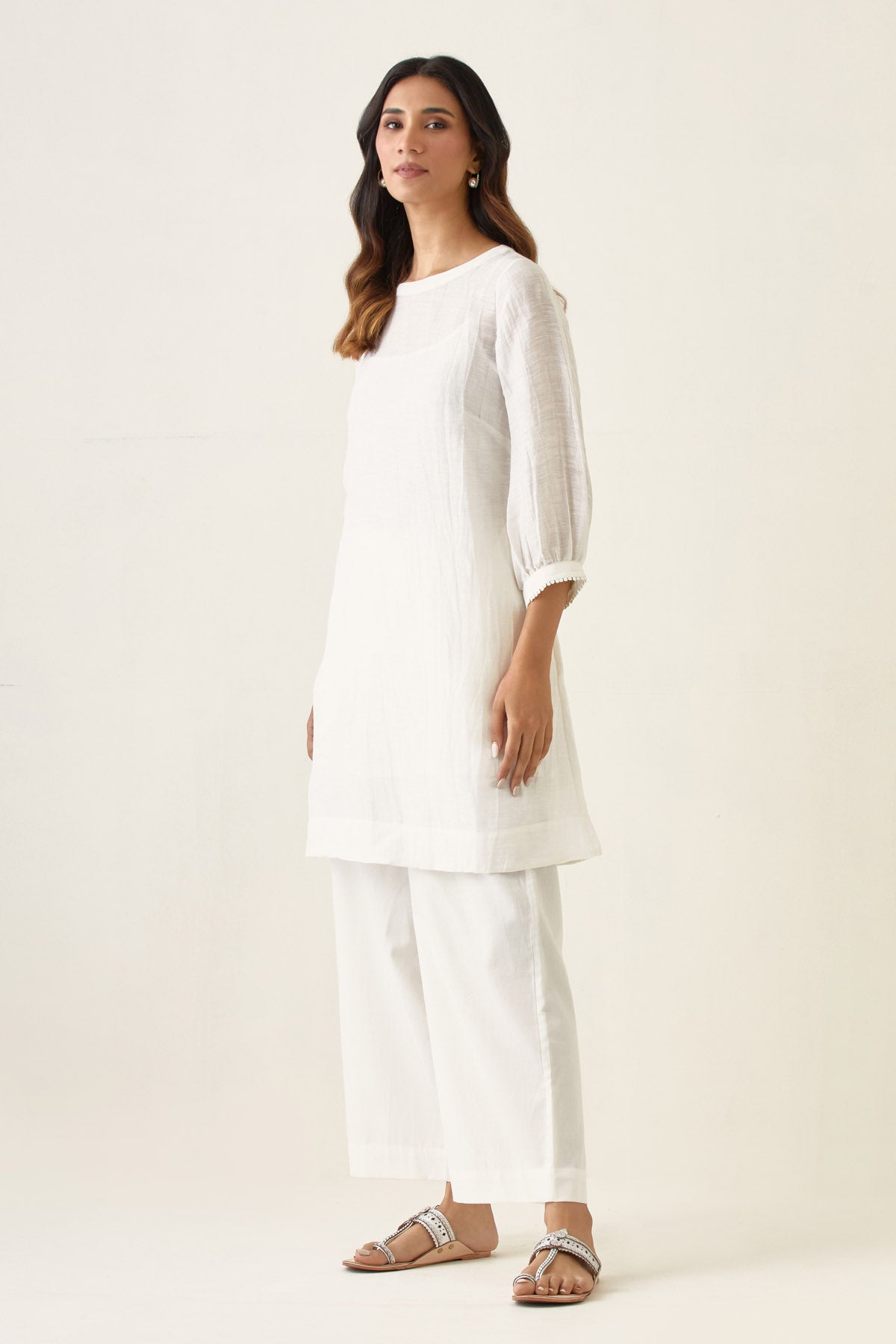 White Round Neck Kurta & Pants