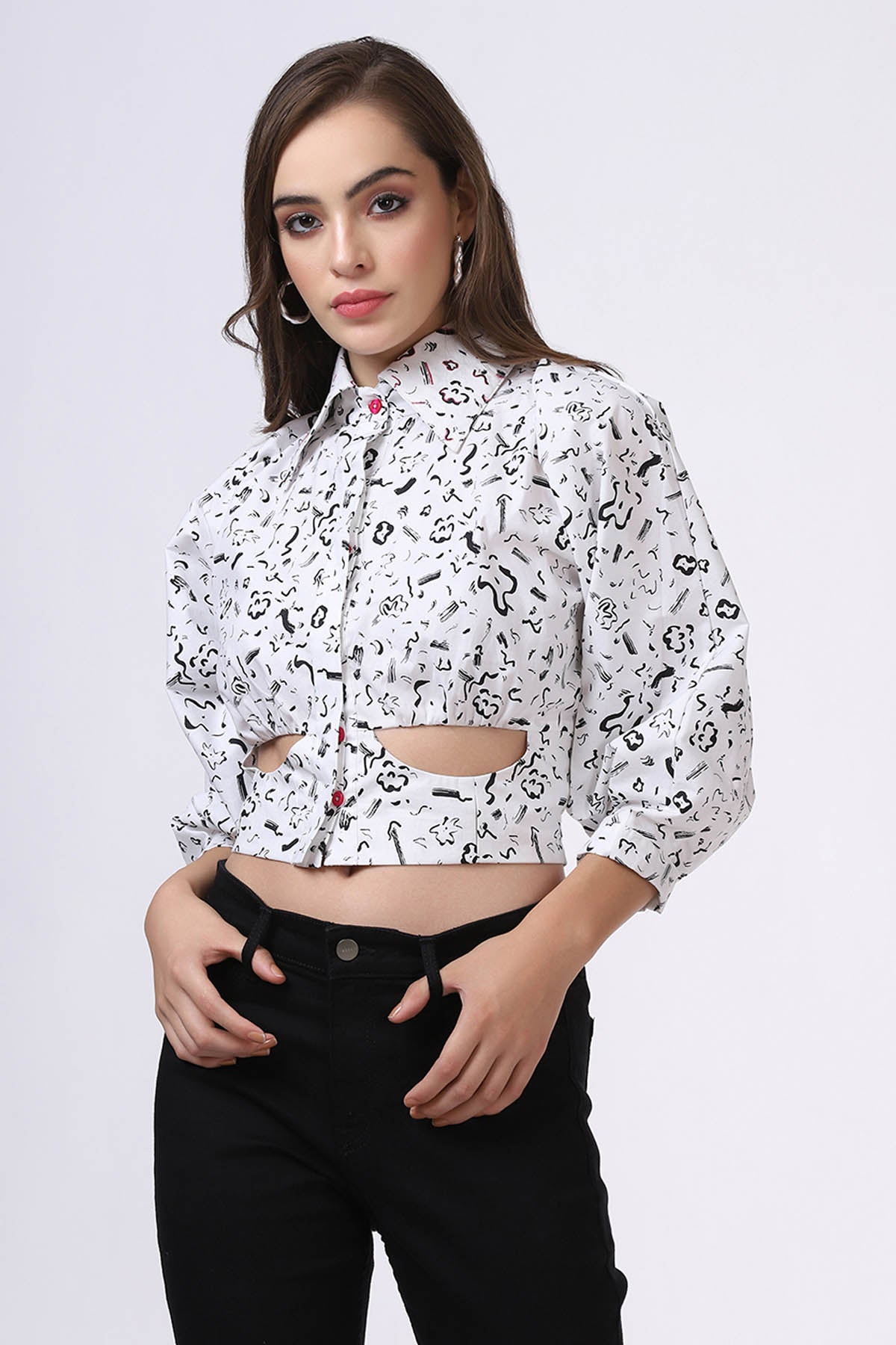 White Abstract Printed Top