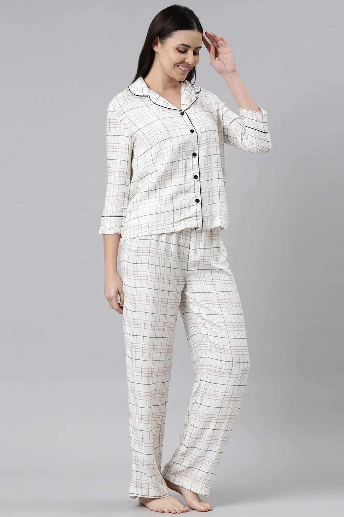 White Checkered Pyjama Set