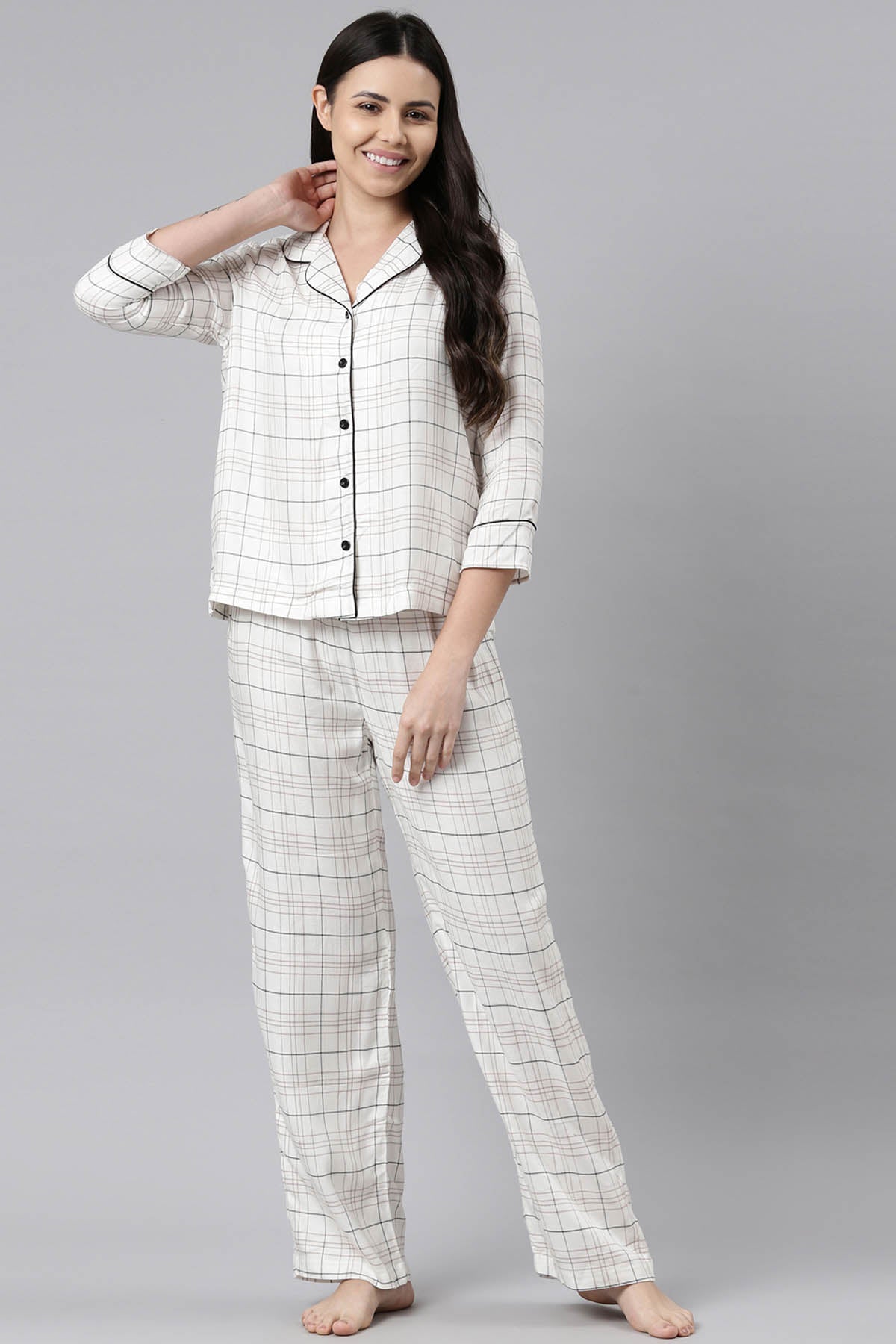 White Checkered Pyjama Set