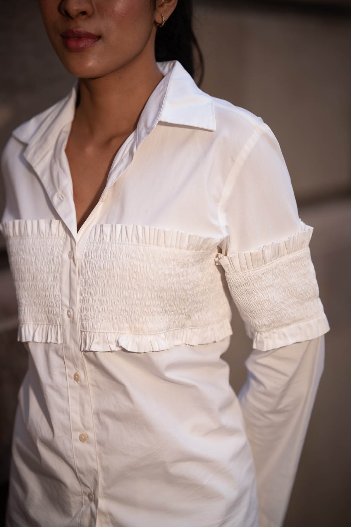 White Cotton Elasticated Body Shirt