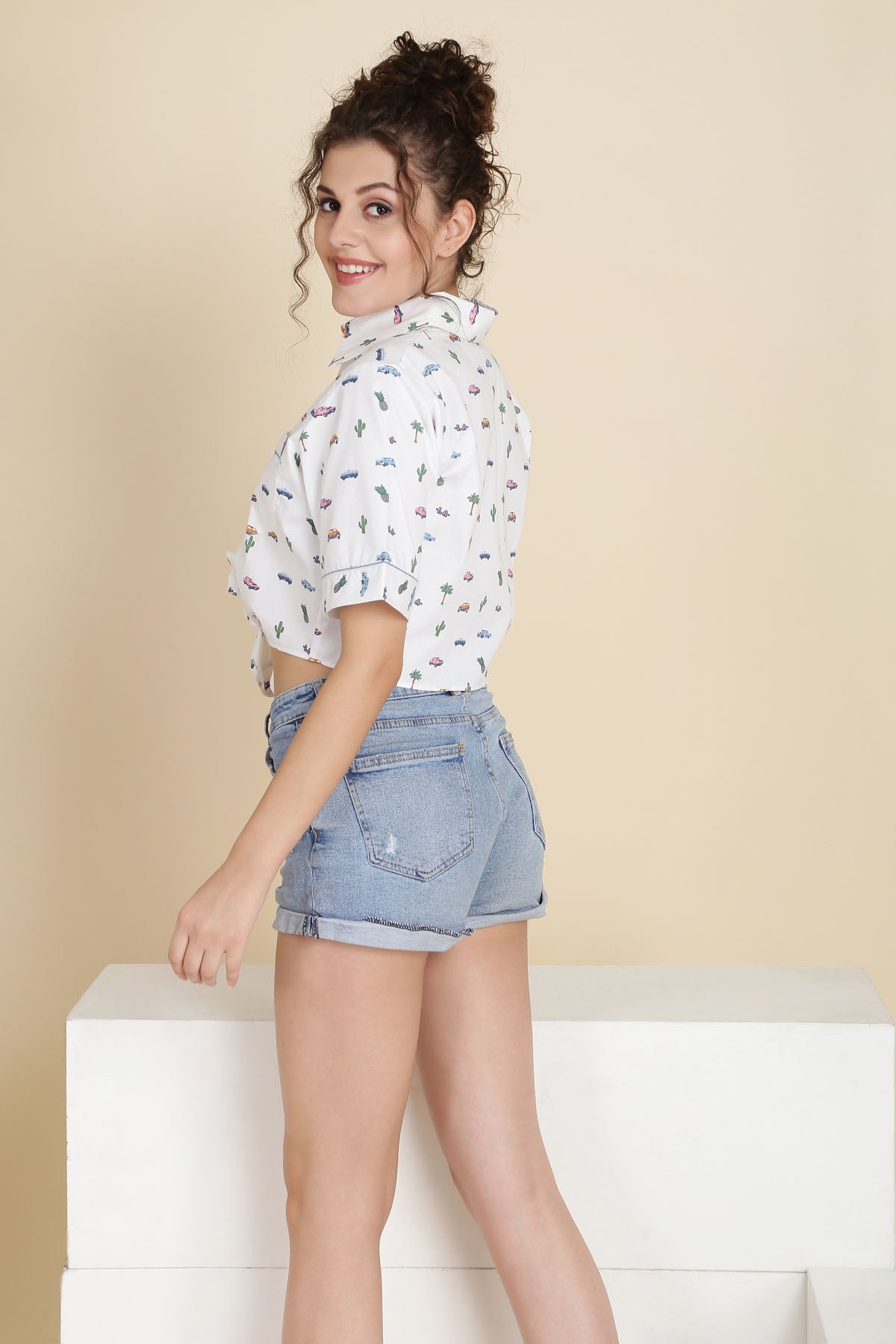 White Cotton Front Knot Shirt