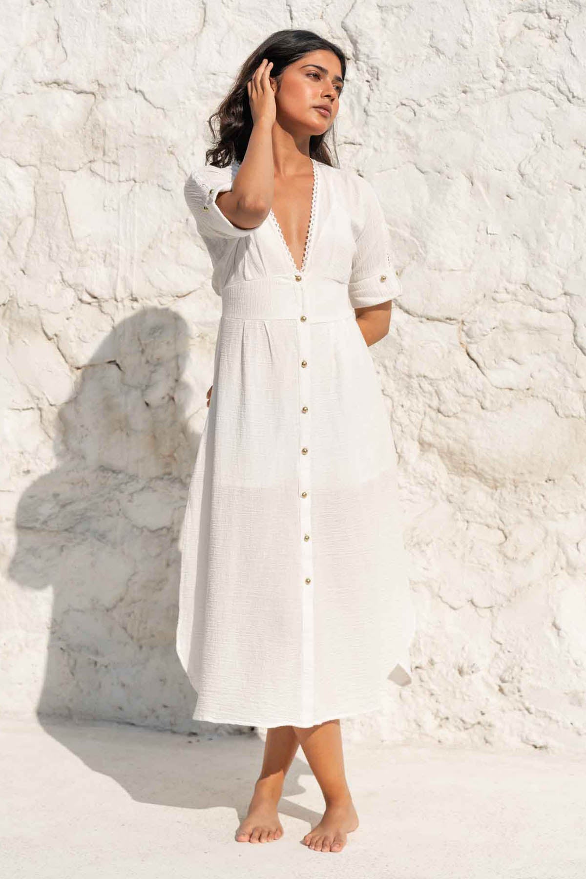 White Cotton Long Dress