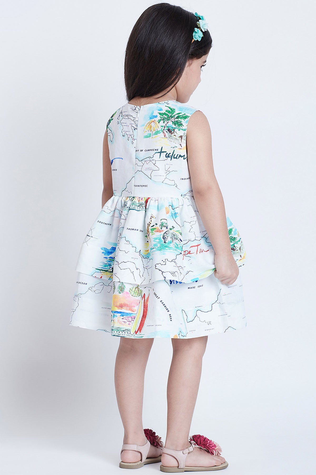 White Cotton Map Printed Dress