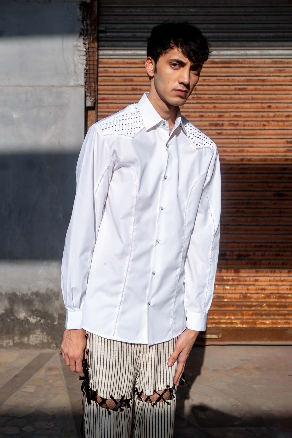White Cotton Pintuck Shirt
