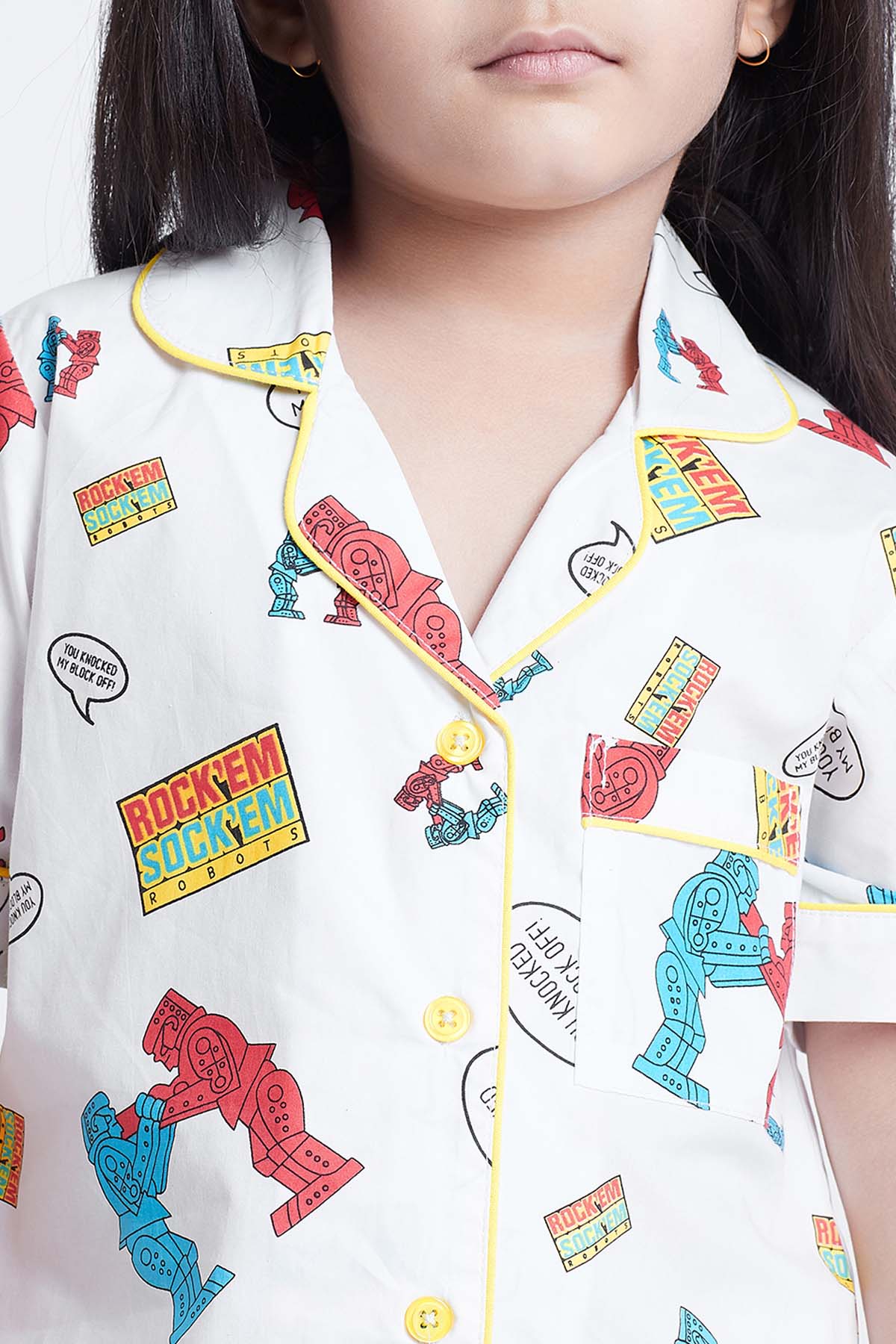 White Cotton Printed Nightsuit