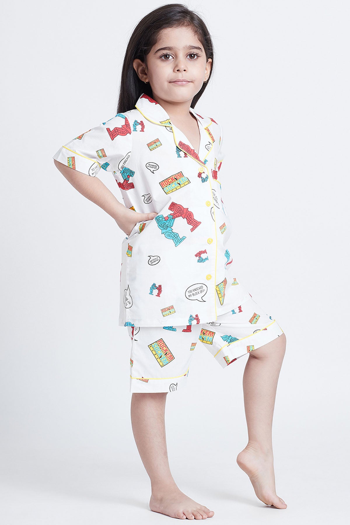 White Cotton Printed Nightsuit
