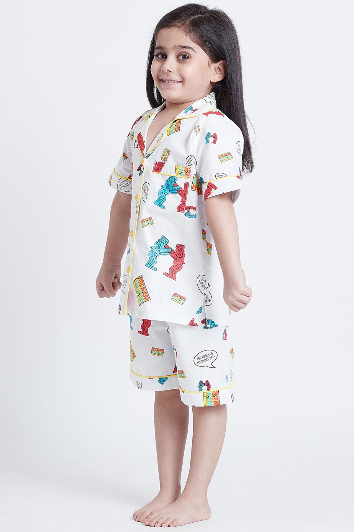 White Cotton Printed Nightsuit