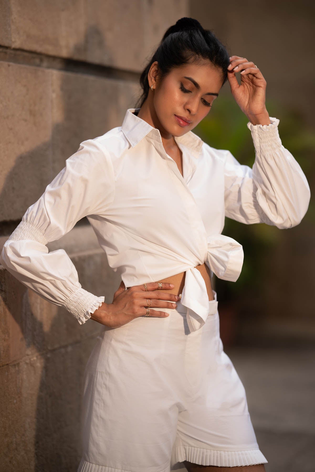 White Cotton Puffy Sleeves Shirt