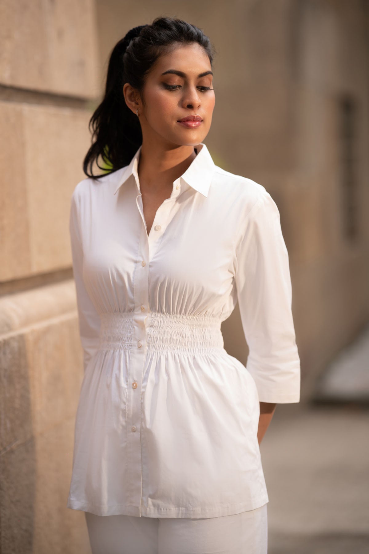 White Cotton Shirt & Pleated Shorts
