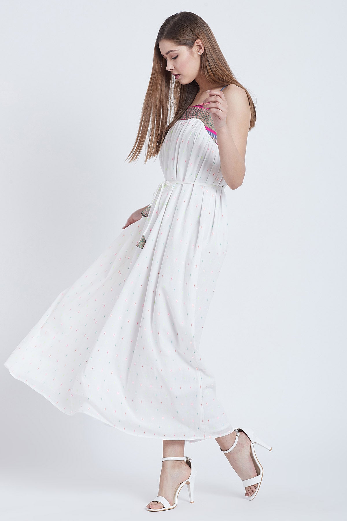 White Cotton Sleeveless Dress