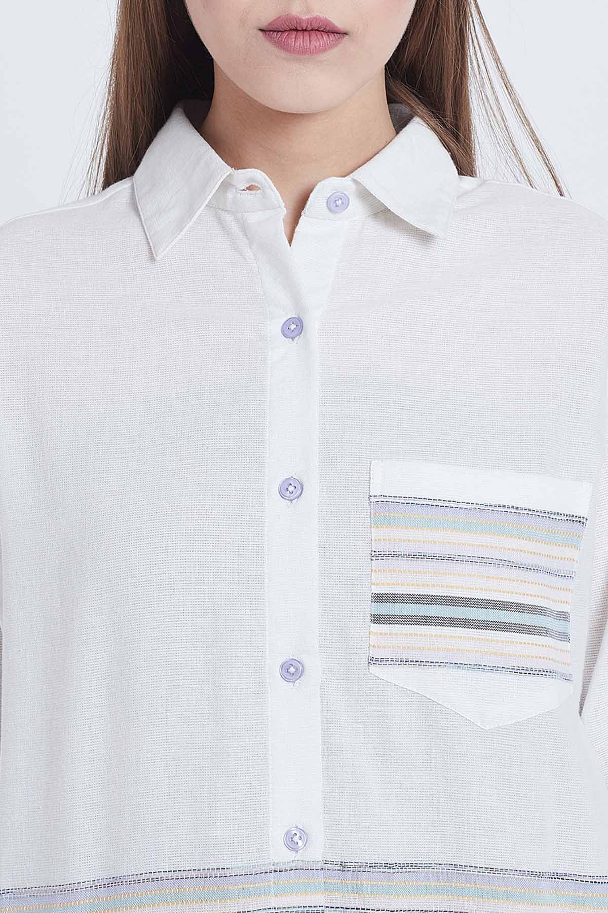 White Cotton Stripe Co-ord Set