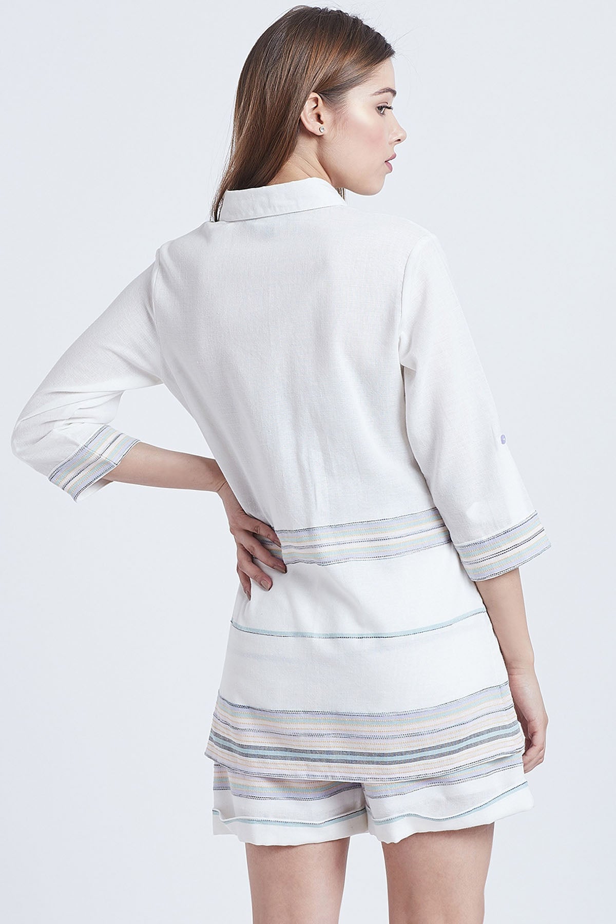 White Cotton Stripe Co-ord Set