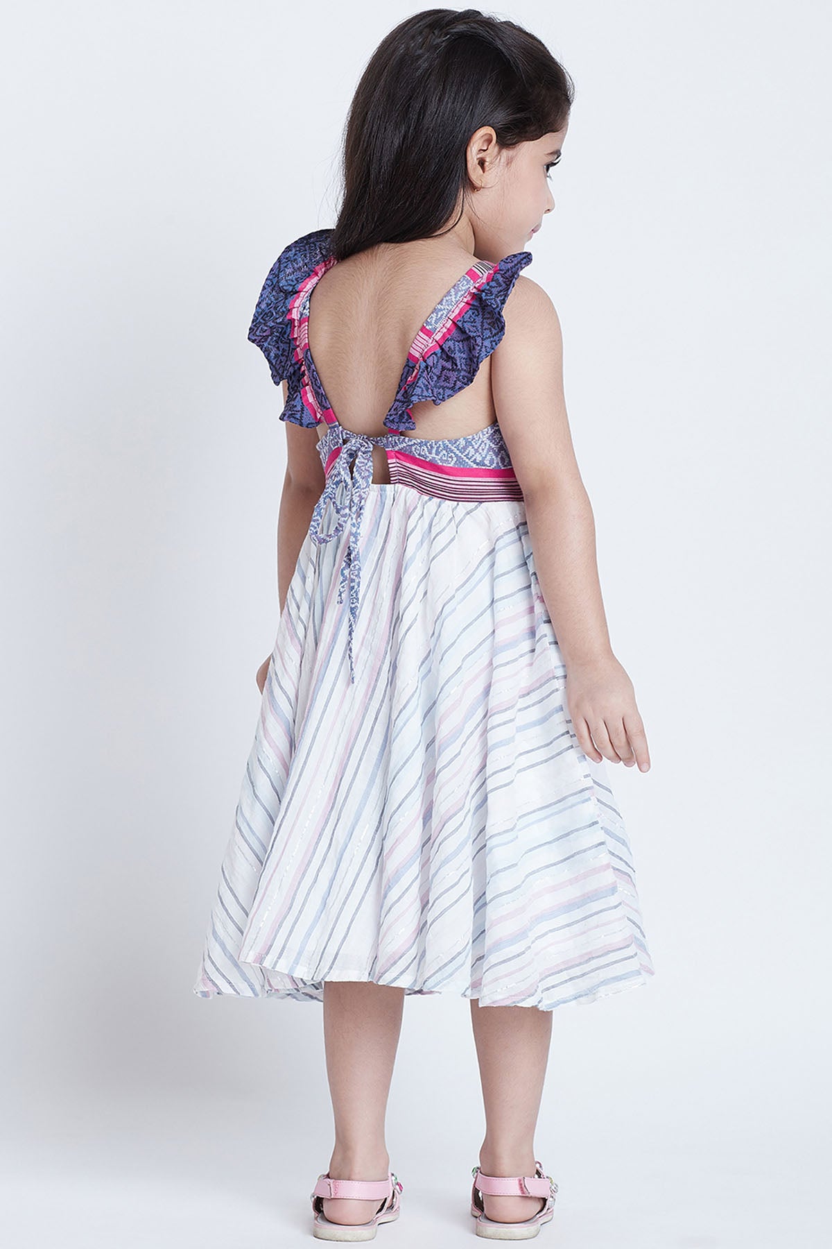 White Cotton Stripe Midi Dress