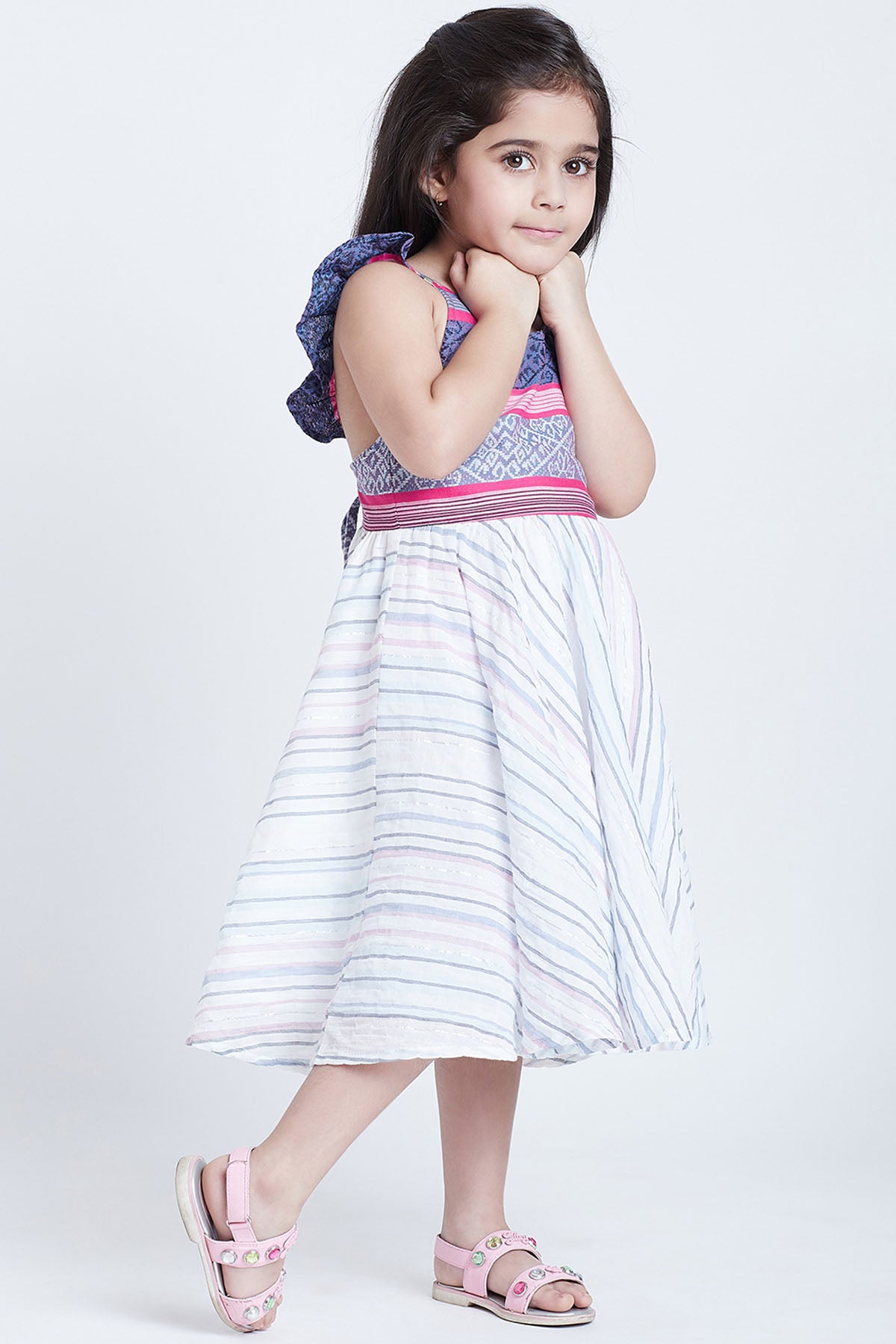 White Cotton Stripe Midi Dress