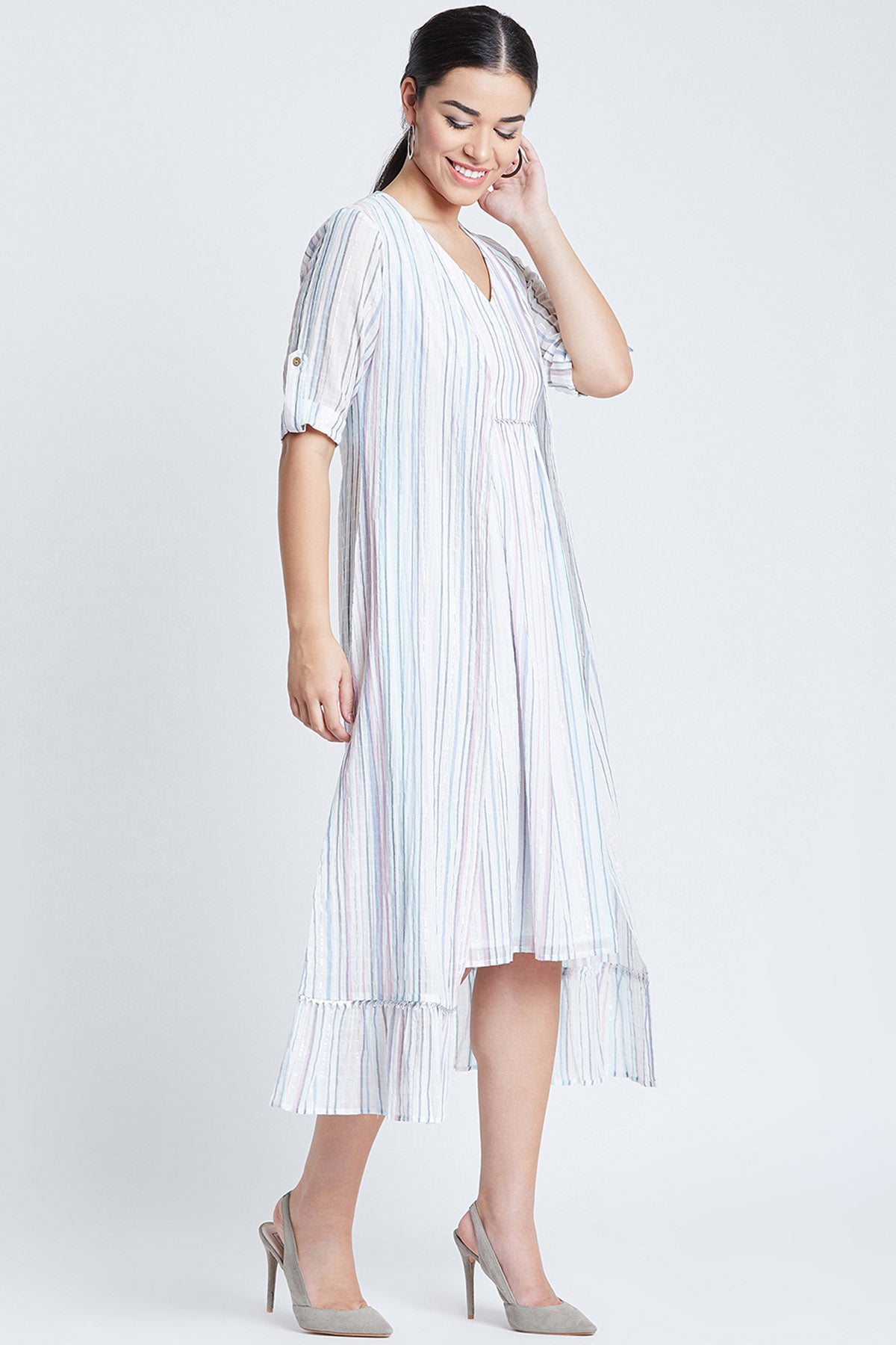 White Cotton Striped Co ord Set