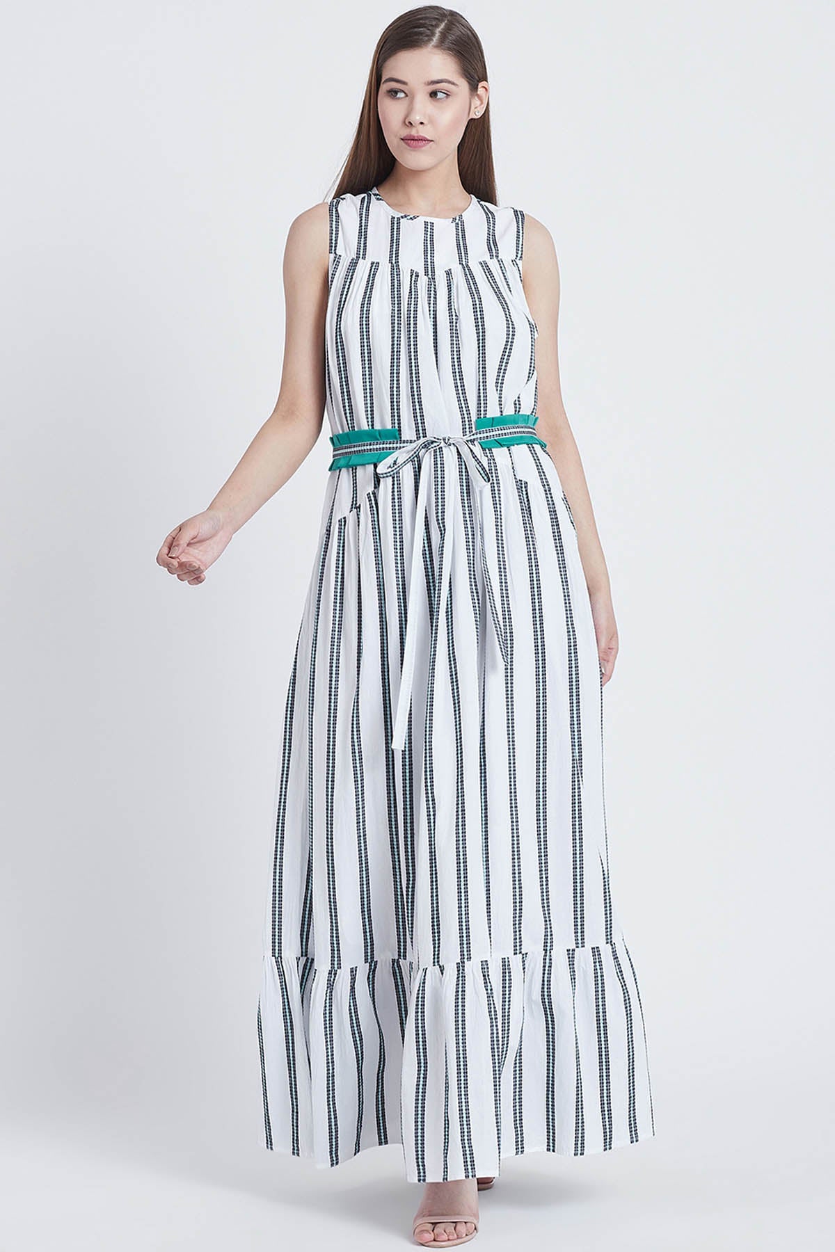 White Cotton Striped Dress
