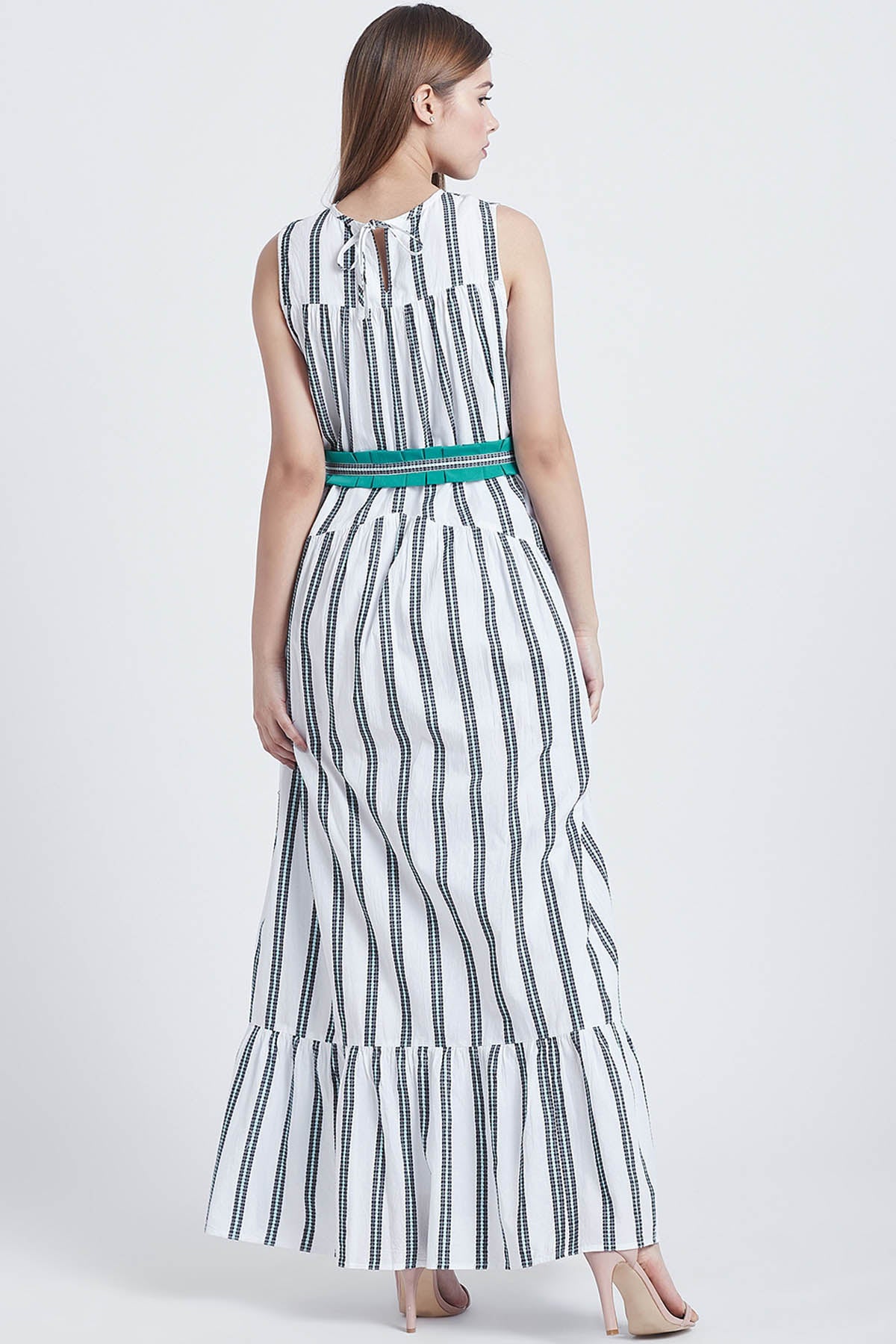 White Cotton Striped Dress