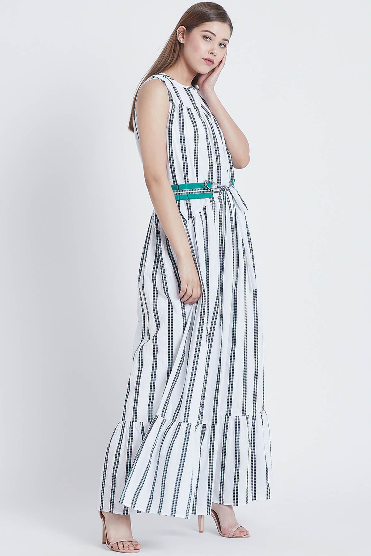 White Cotton Striped Dress